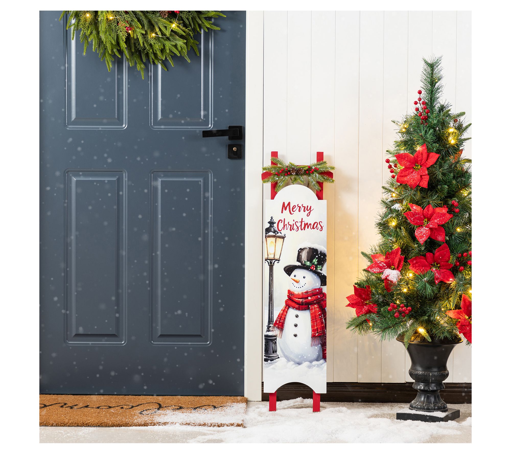 Glitzhome 42"H Wooden Christmas Snowman SleighPorch Sign