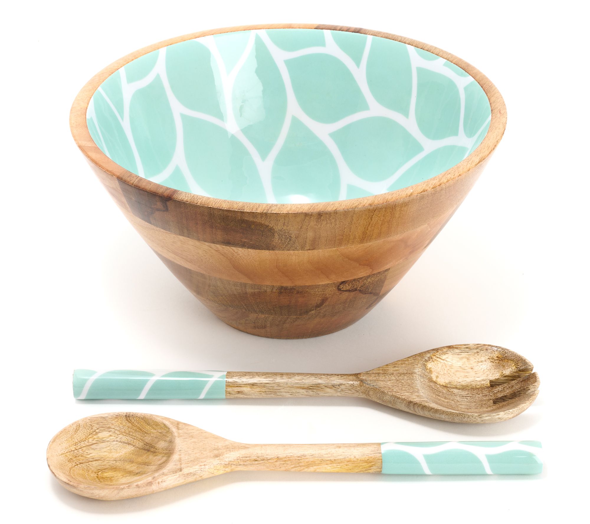 "As Is" Temp-tations Carved Willow 4-qt Mango Wood Bowl w/ Servers