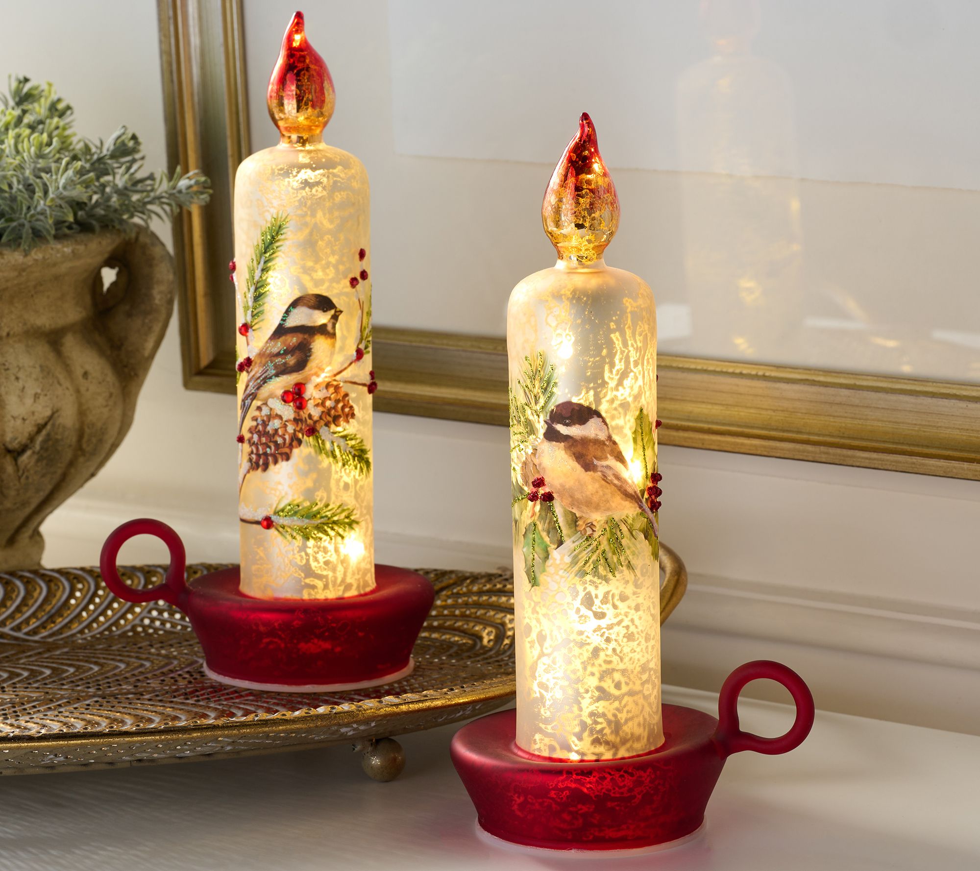 "As Is" Set (2) 8.5"Illuminated Glass Chamber- Sick Candles by Valerie