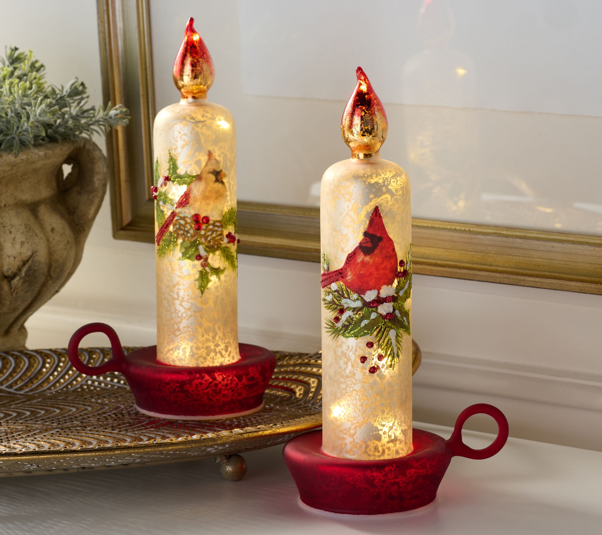 "As Is" Set (2) 8.5"Illuminated Glass Chamber- Sick Candles by Valerie