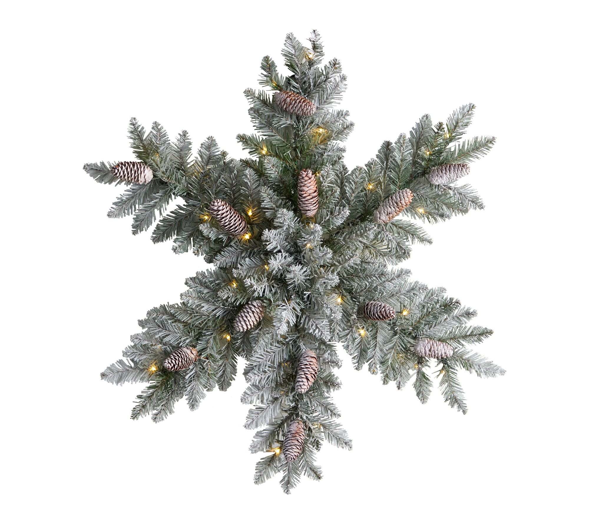 Nearly Natural 30" Flocked Lit Snowflake Dunhill Fir Wreath