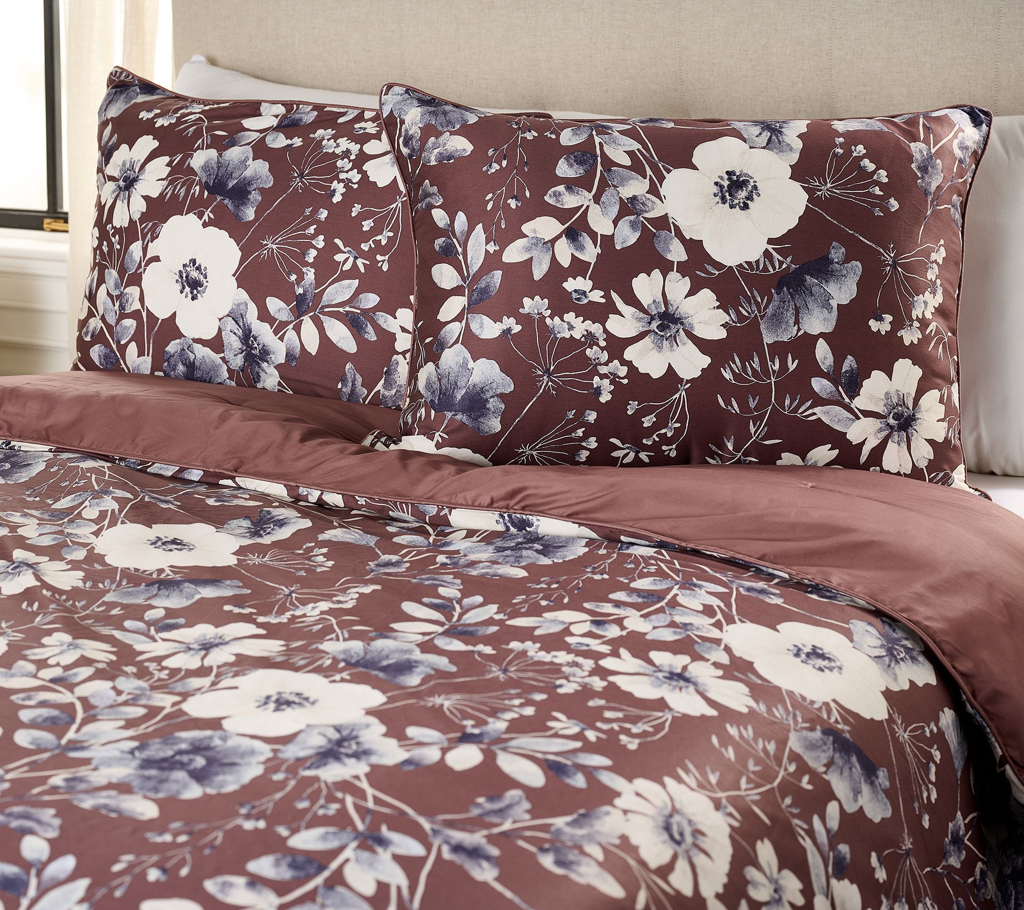 "As Is" Northern Nights Painterly FloralComforter Sham Set- Queen