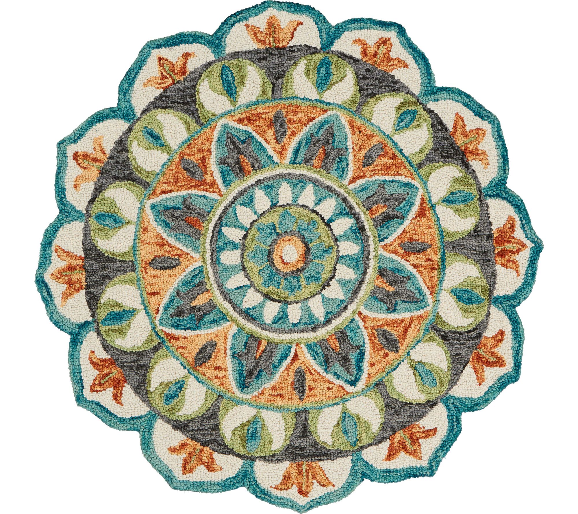 Ox Bay Teal/Orange Medallion Wool Indoor Area R ug, 8' x 8'