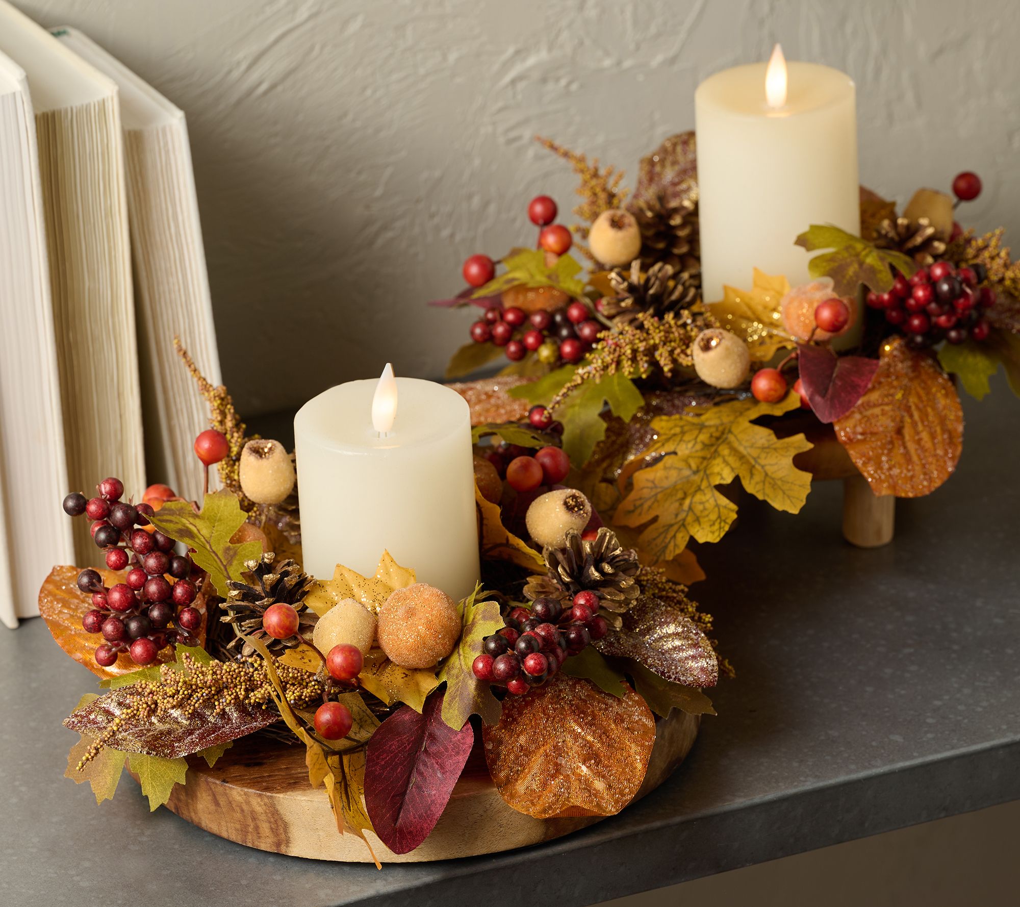 "As Is" Set of 2 Beaded Pumpkin and Leaves Candle Rings- Valerie