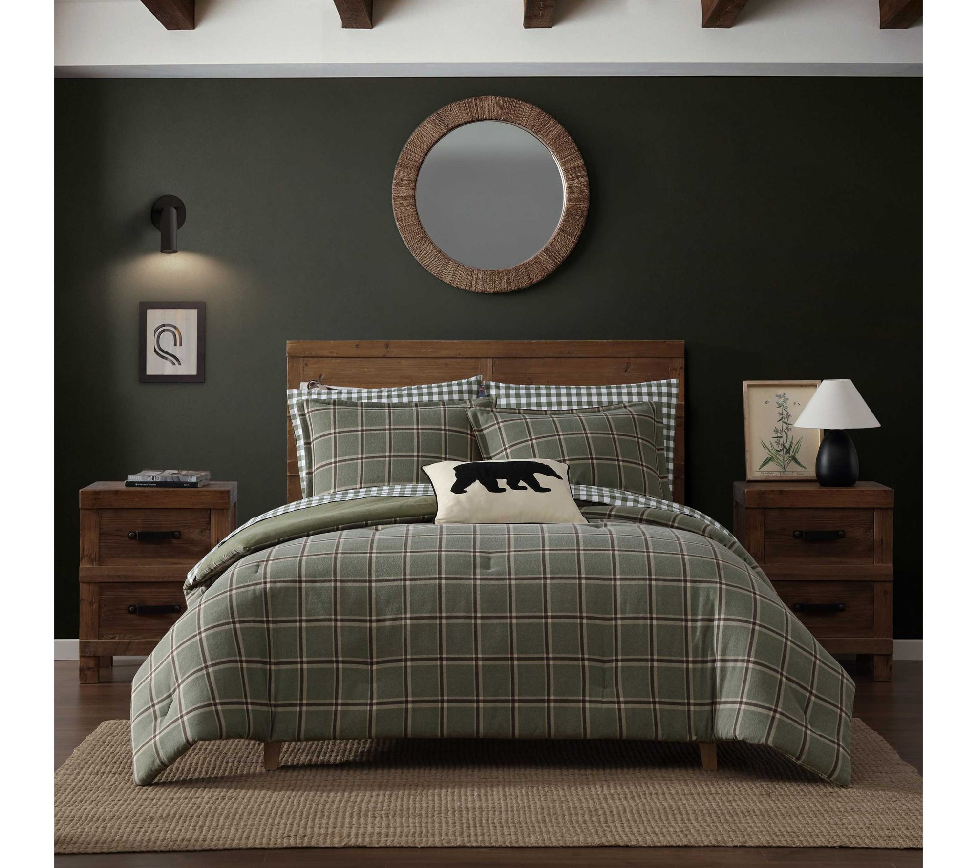 Eddie Bauer Alpine Plaid Green Flannel F/Q Comforter Set