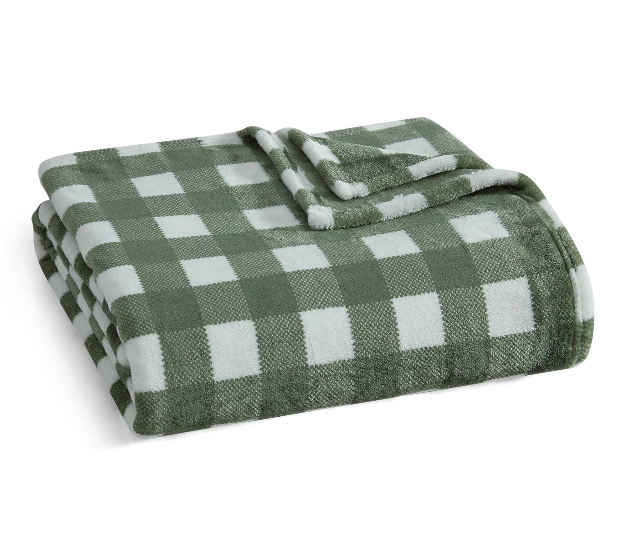 Martha Stewart Madison Gingham Green Plush 60"X70" Throw