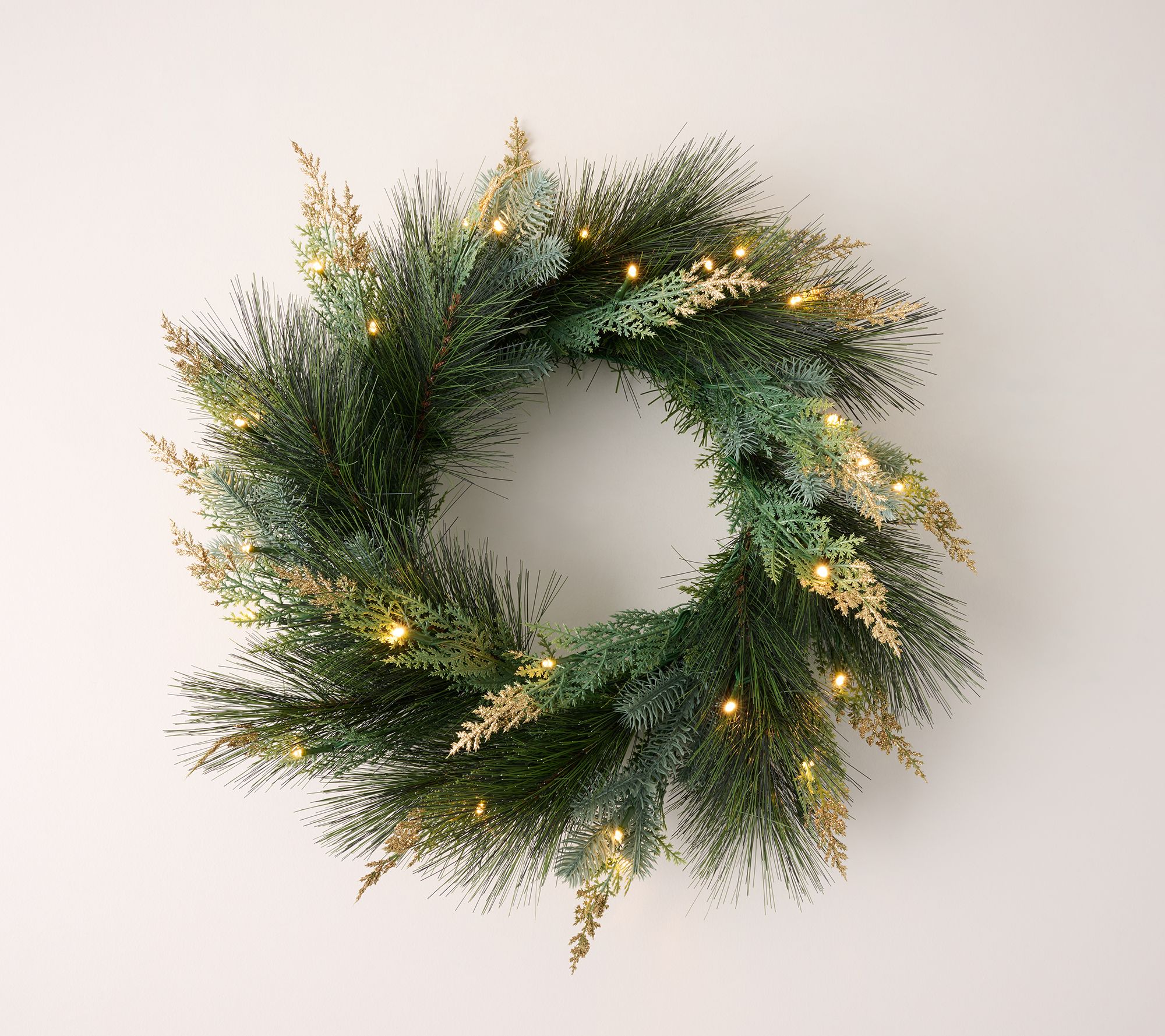 17" Illuminated Mixed Greenery Mini Wreath by Kim Gravel