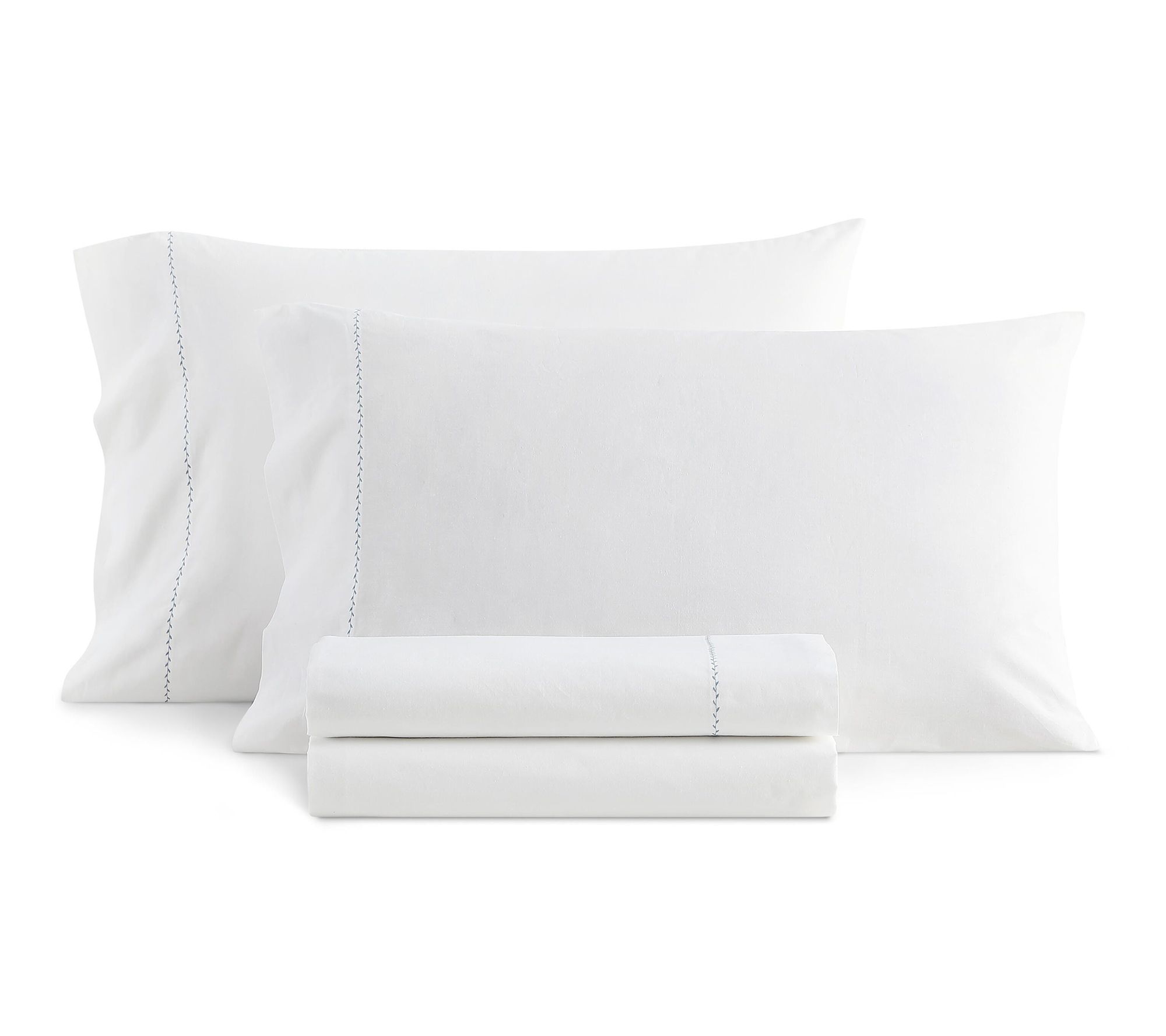 Martha Stewart Lilly Pond Leaf Wht/blue CottonQueen Sheet Set