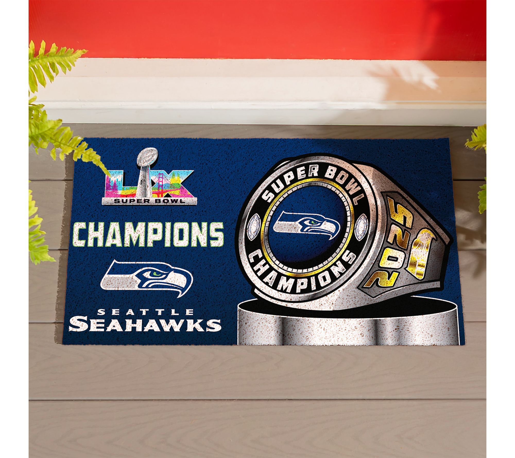 Evergreen Seattle Seahawks Superbowl 60 Ring Turf Doormat