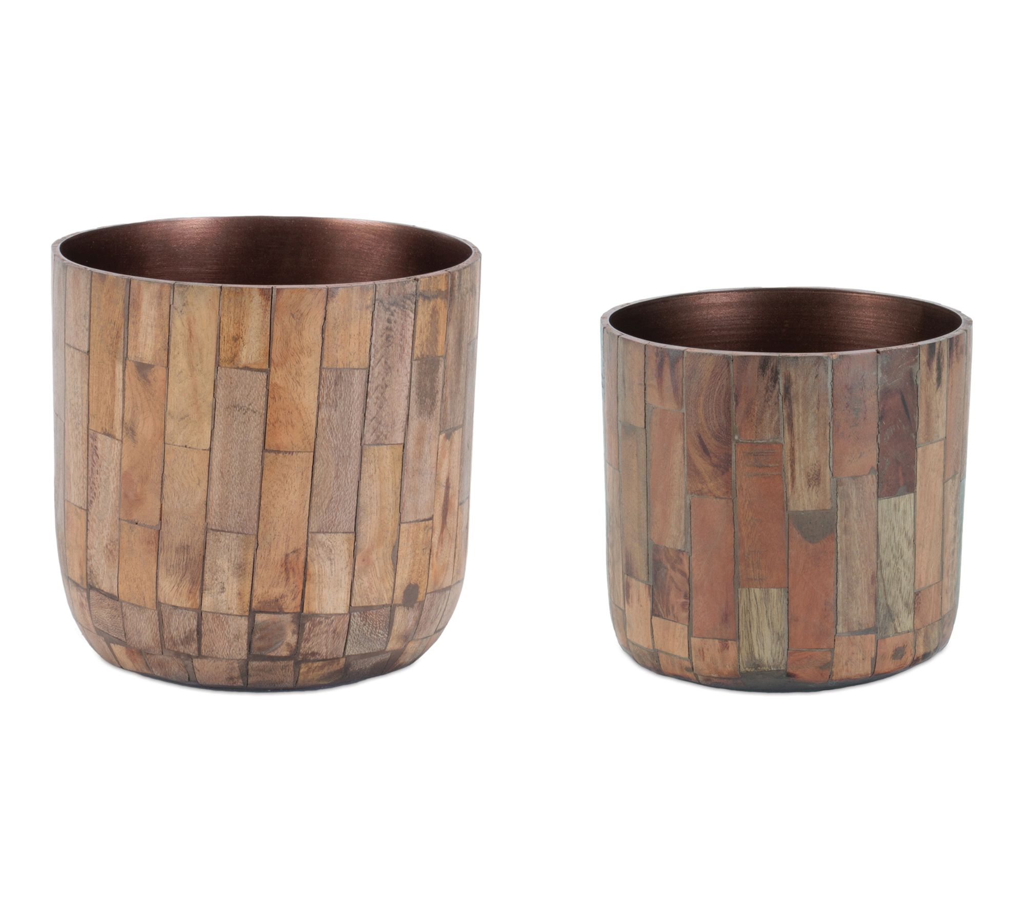 Melrose International Round Wooden Planter (Setof 2)