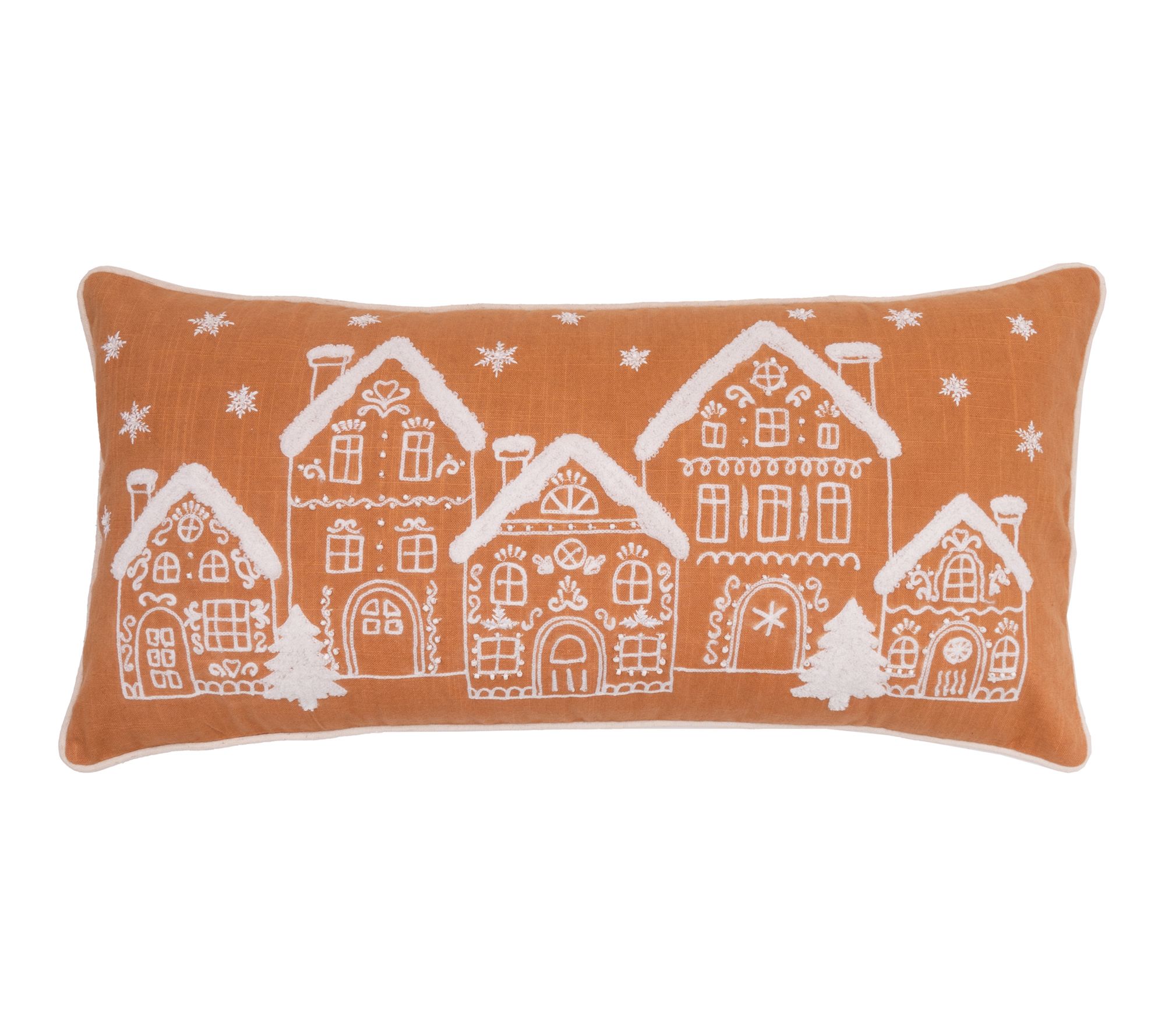 Gingerbread Village Festive Christmas Throw Pillow by Valerie