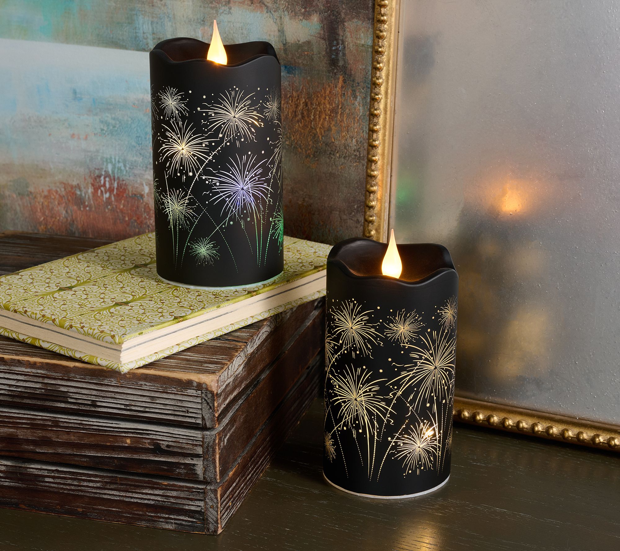 "As Is" Set (2) 6.5" Celebration Fireworks Candles- Val