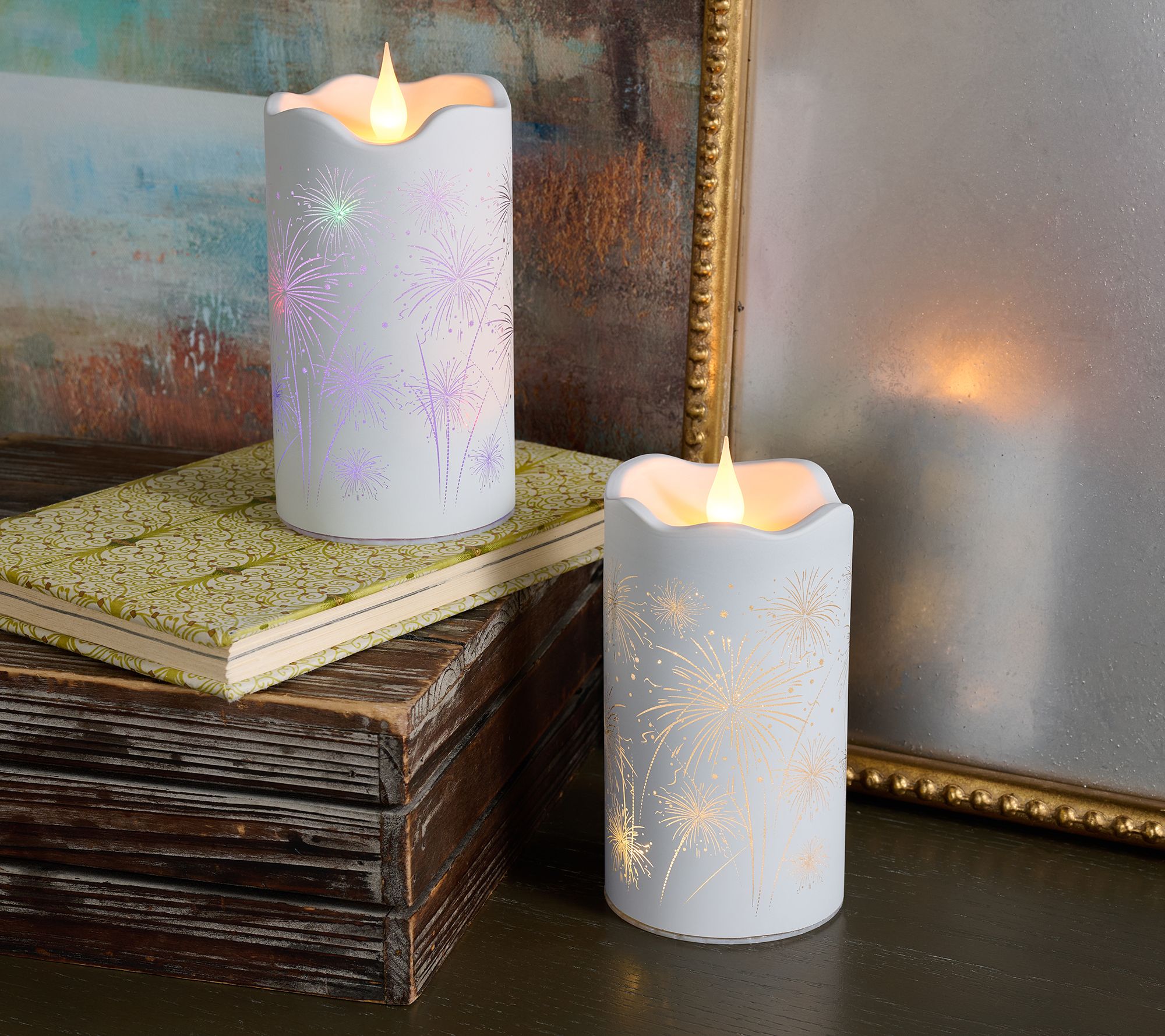 "As Is" Set (2) 6.5" Celebration Fireworks Candles- Val