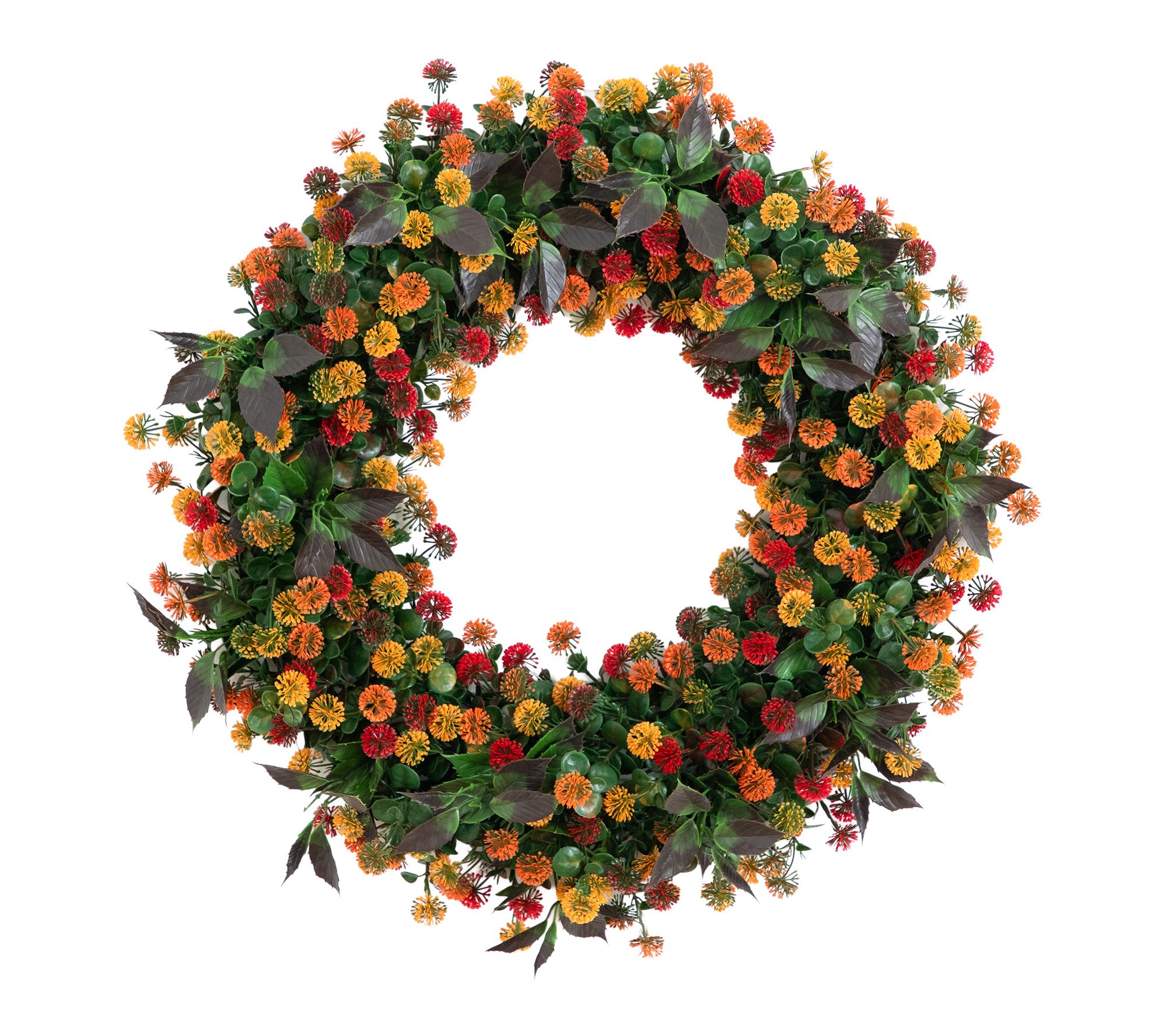 24-in  Fall Mum Wreath by Nearly Natural