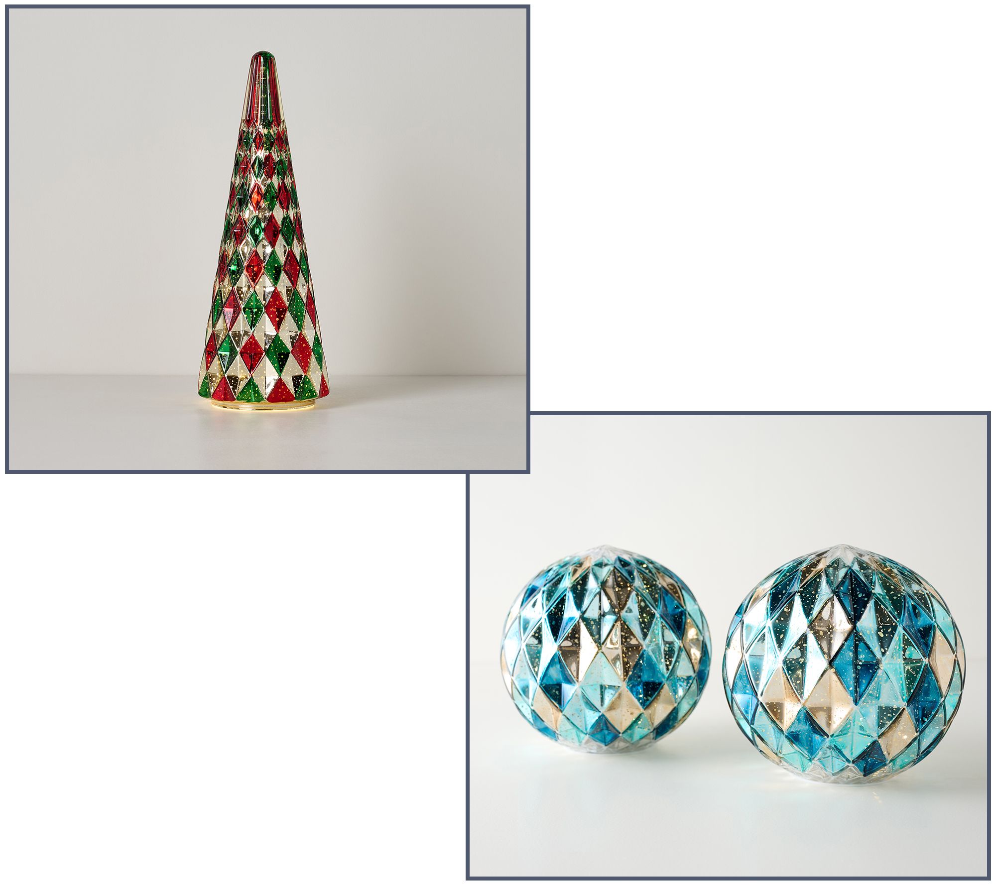Illuminated Harlequin Glass Tree or Spheres by Valerie