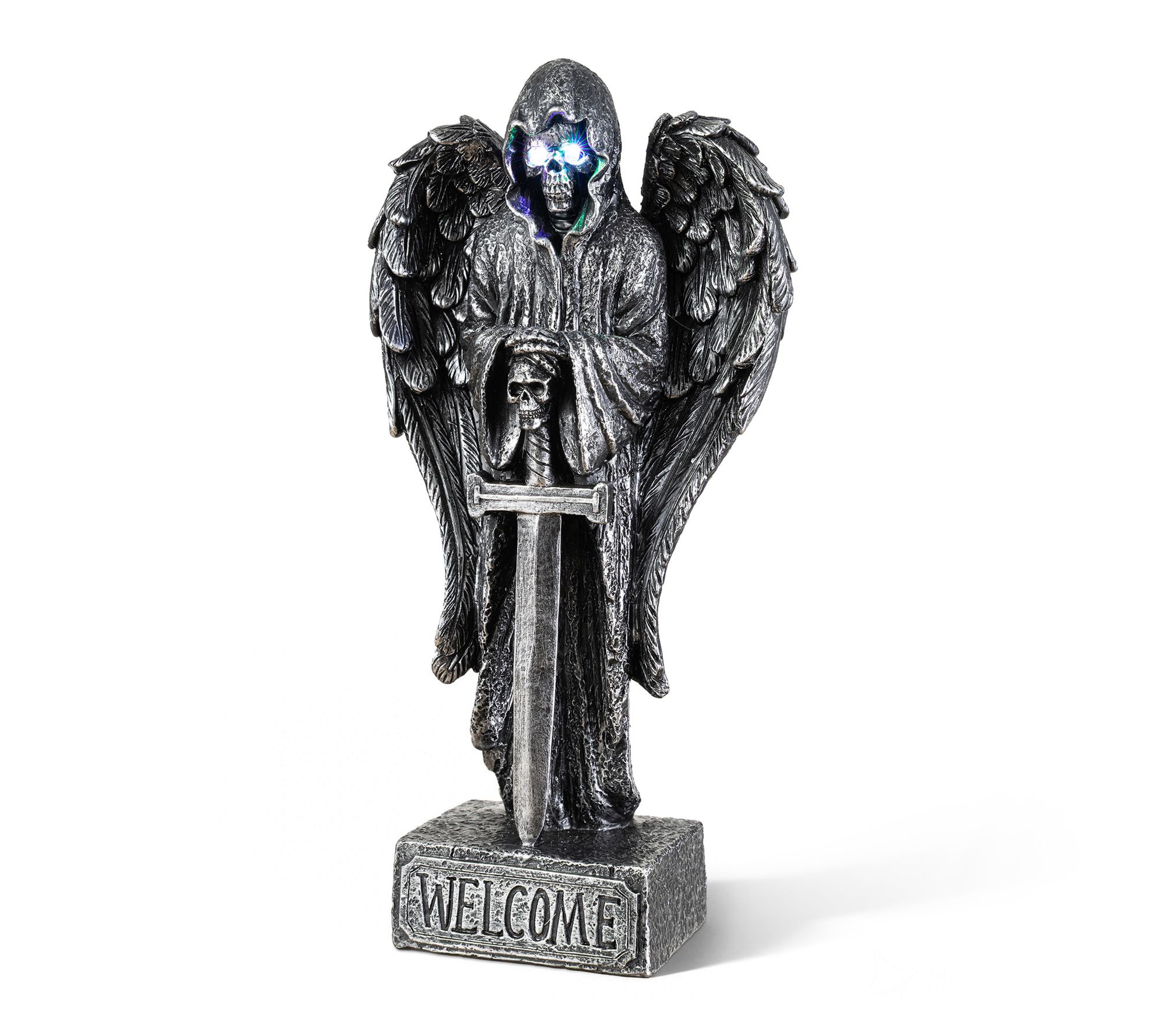Glitzhome 12"H Halloween Lighted Resin Grim Reaper Table Decor