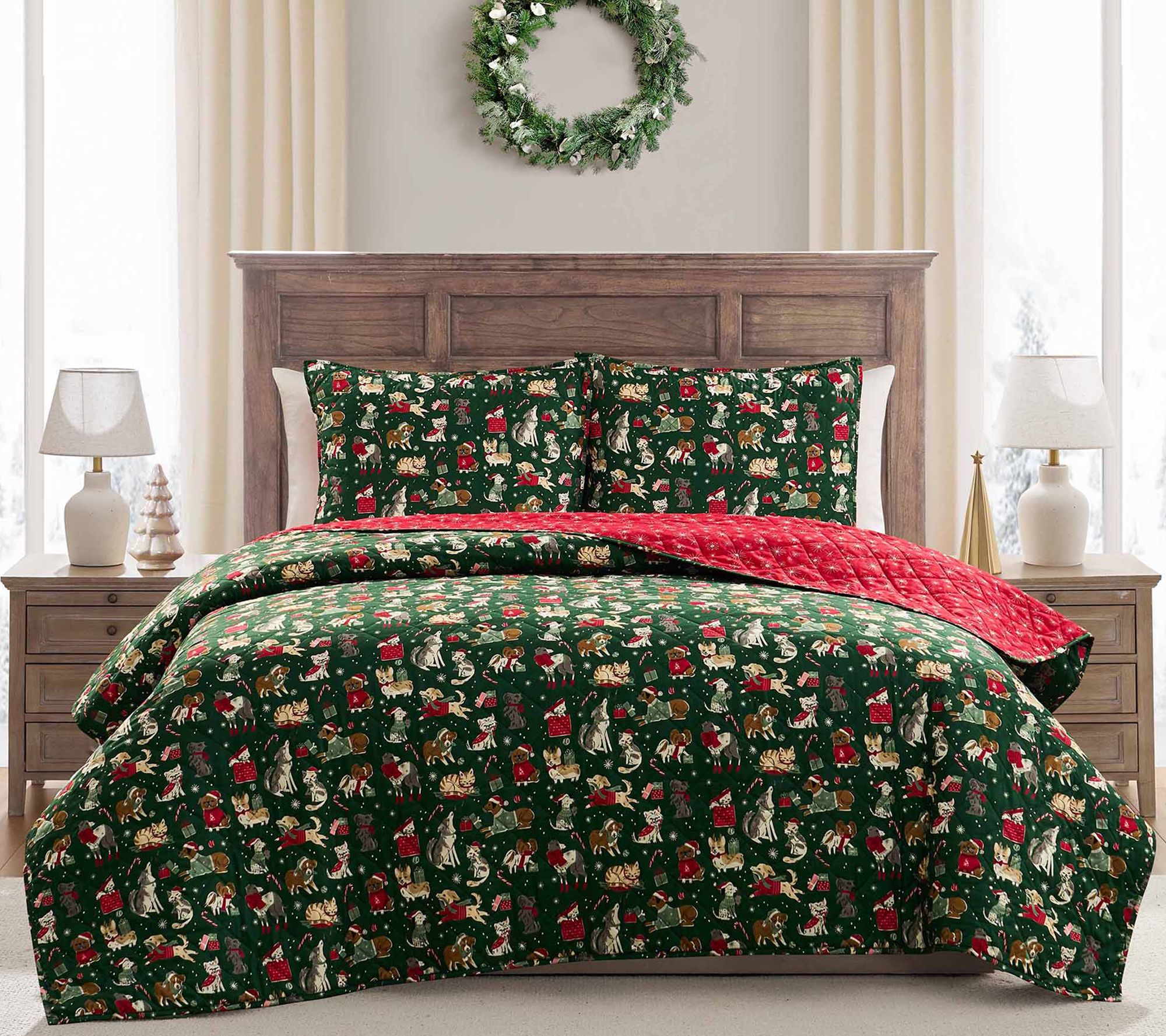 Hallmark Holiday Pets 3 -Pc Quilt Set, King