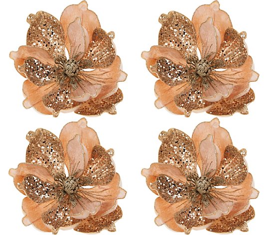 Set of (4) Glittered Magnolia Clips by Valerie