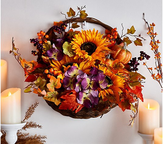 Sunflower, Hydrangea and Pumpkin Basket by Valerie