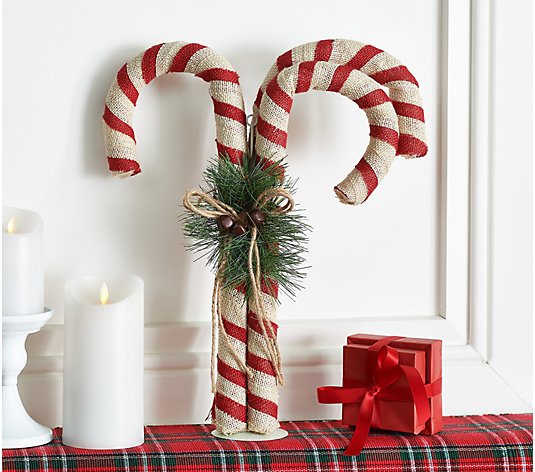 Home Reflections 18" Burlap Candy Canes w/ Jingle Bells