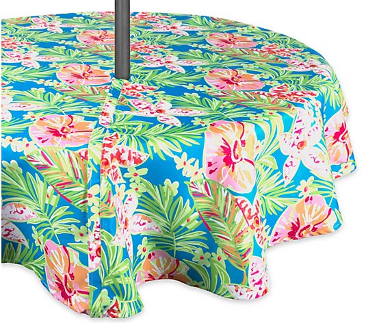 Design Imports Summer Floral Tablecloth w/ Zipper 52" Round