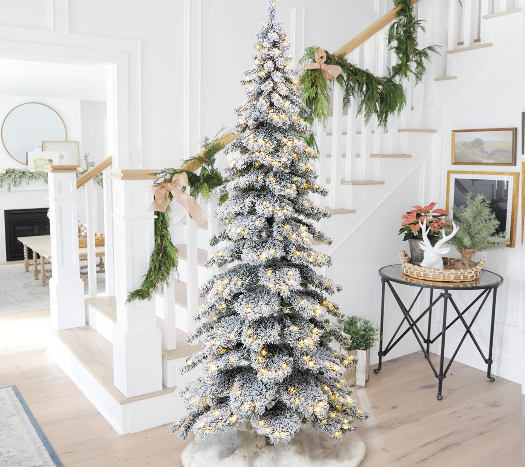 Glitzhome 9' Prelit Flocked Layered Spruce Christmas Tree