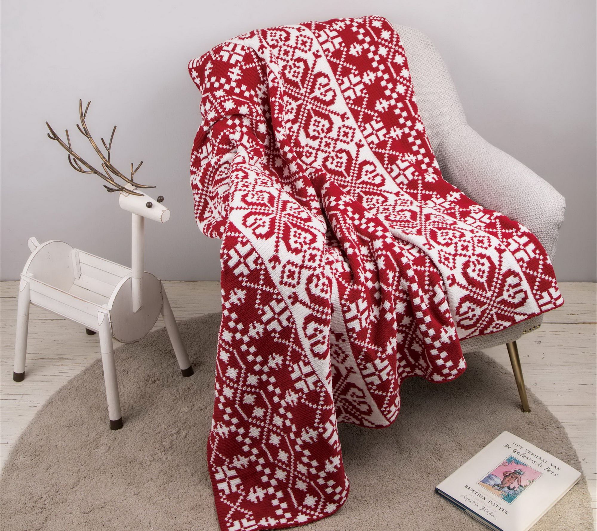 Glitzhome Knitted Christmas Snowflake Throw Snuggly Blanket - QVC.com