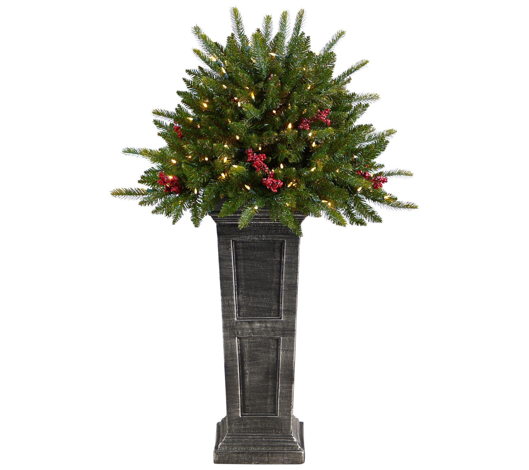 Nearly Natural 4' Holiday Plant Pre-Lit Glitter ed on Pedestal