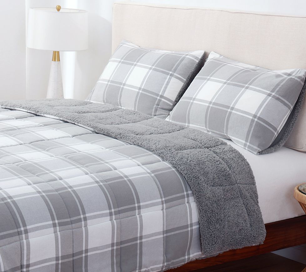 Life is Good Boston Plaid Sherpa Comforter Set Full/Queen