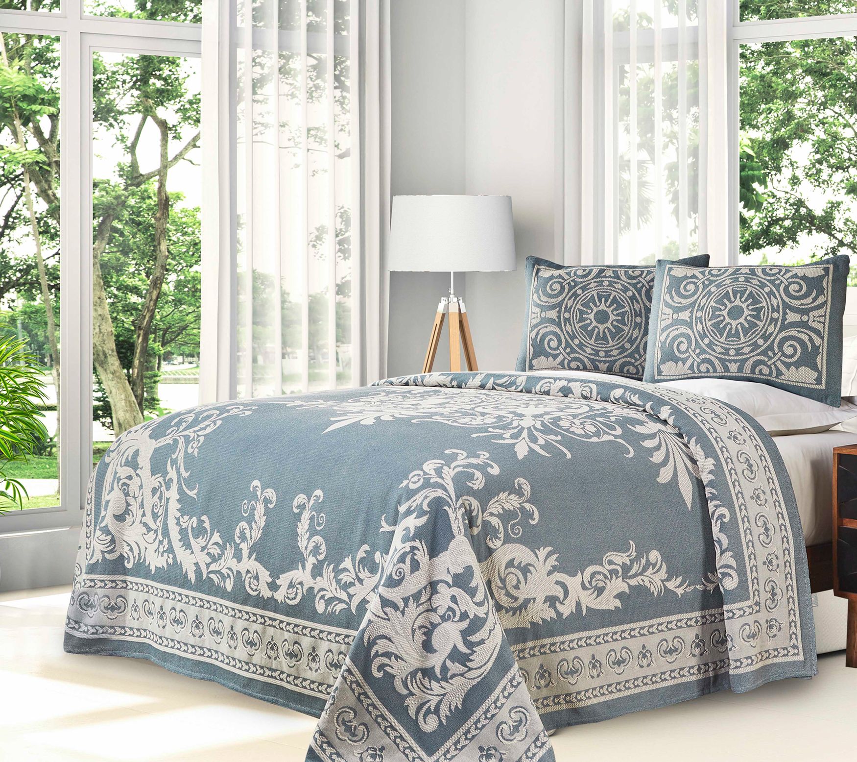 Superior Cotton Blend Oversized Bedspread and Sham Set, Queen