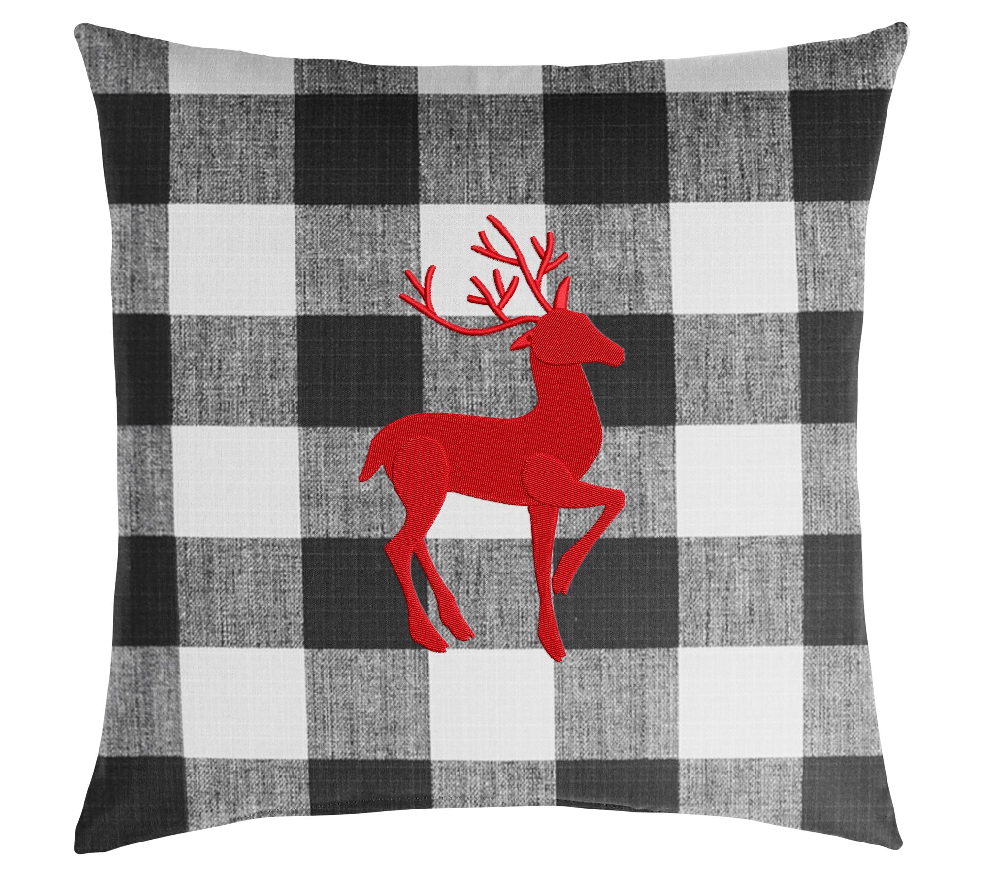 Sorra Home Embroidered Deer 18" Plaid Pillow
