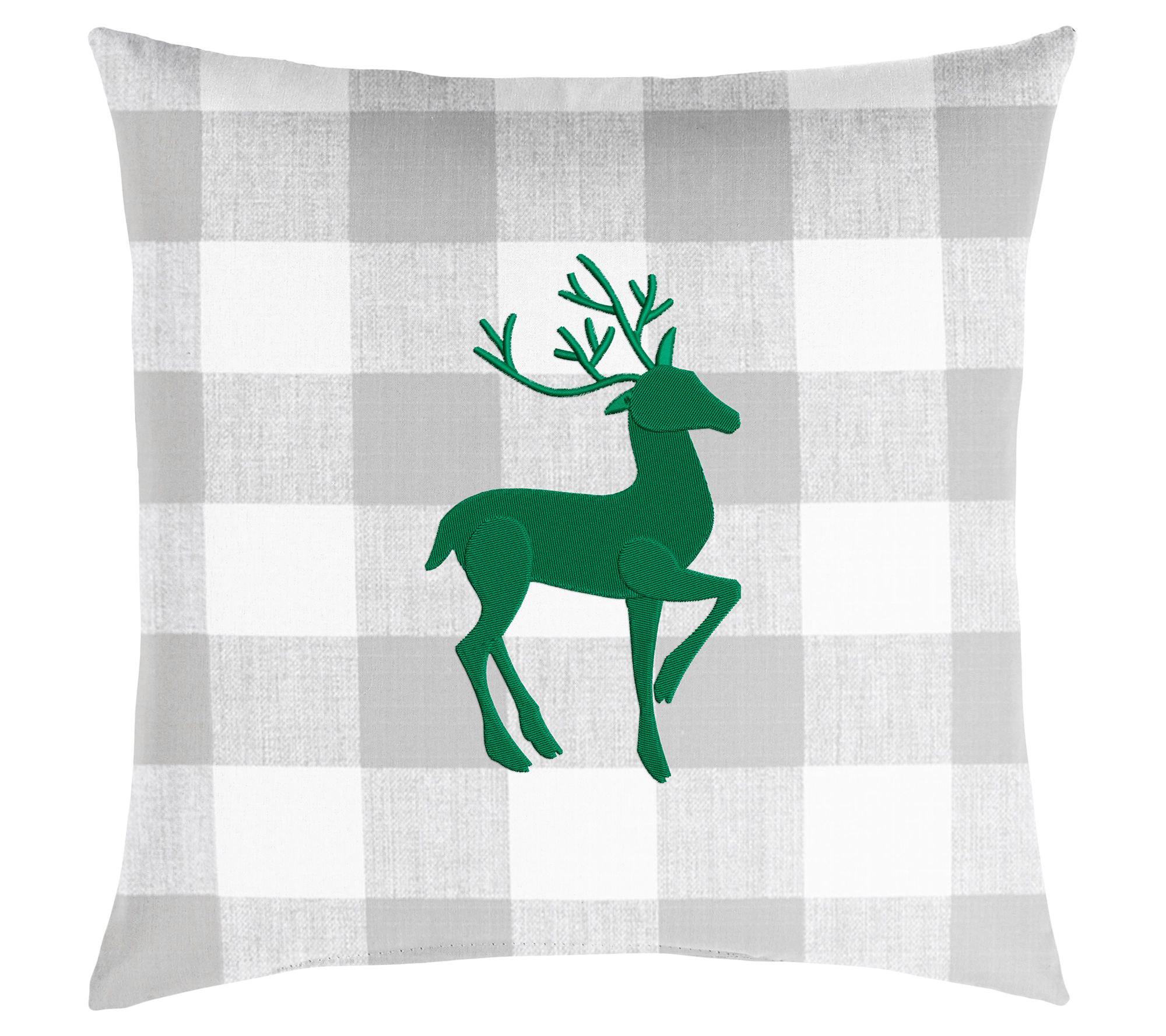 Sorra Home Embroidered Deer 18" Plaid Pillow
