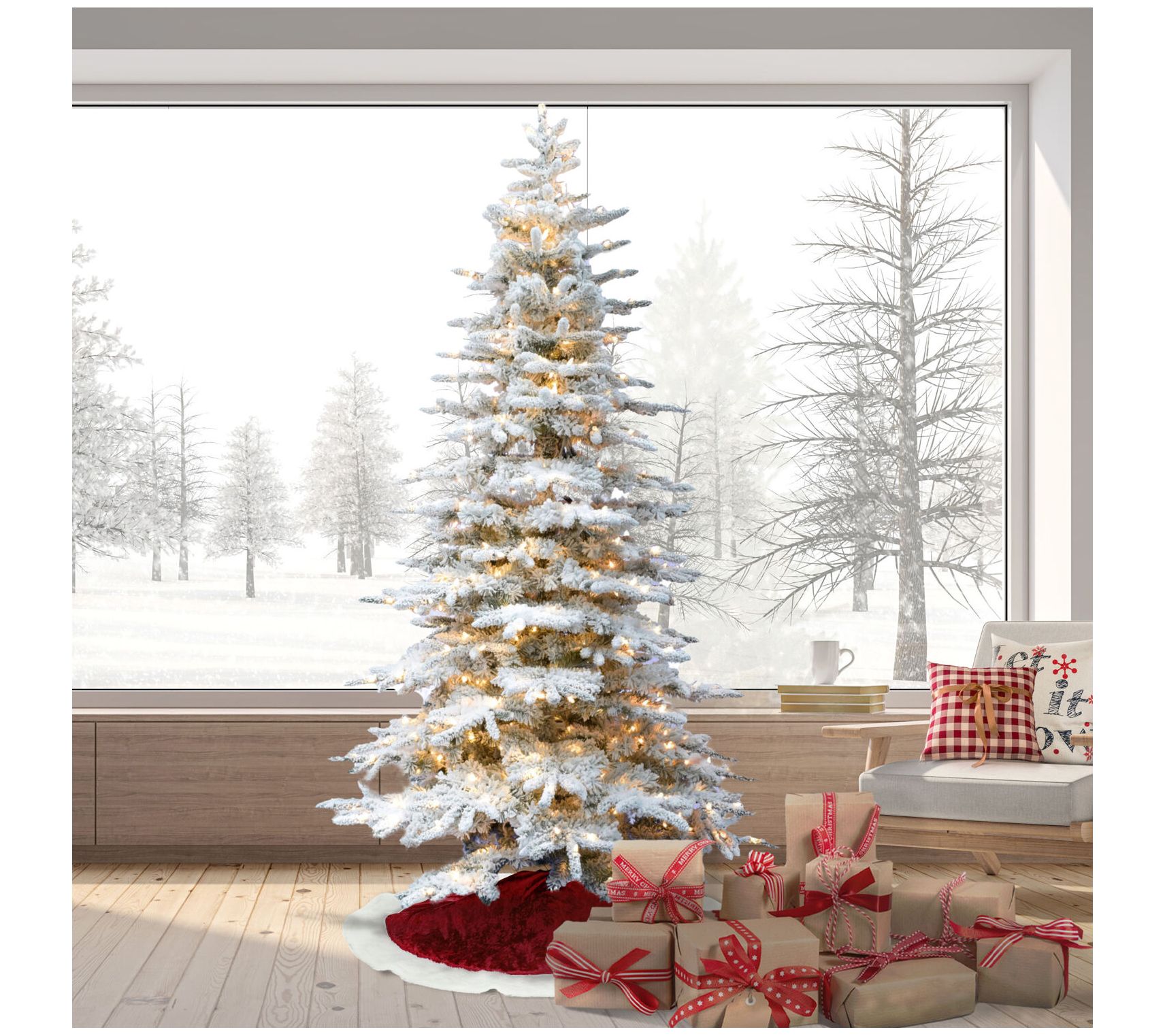 Fraser Hill Farm 9Ft. Flocked Pine Valley Christmas Tree