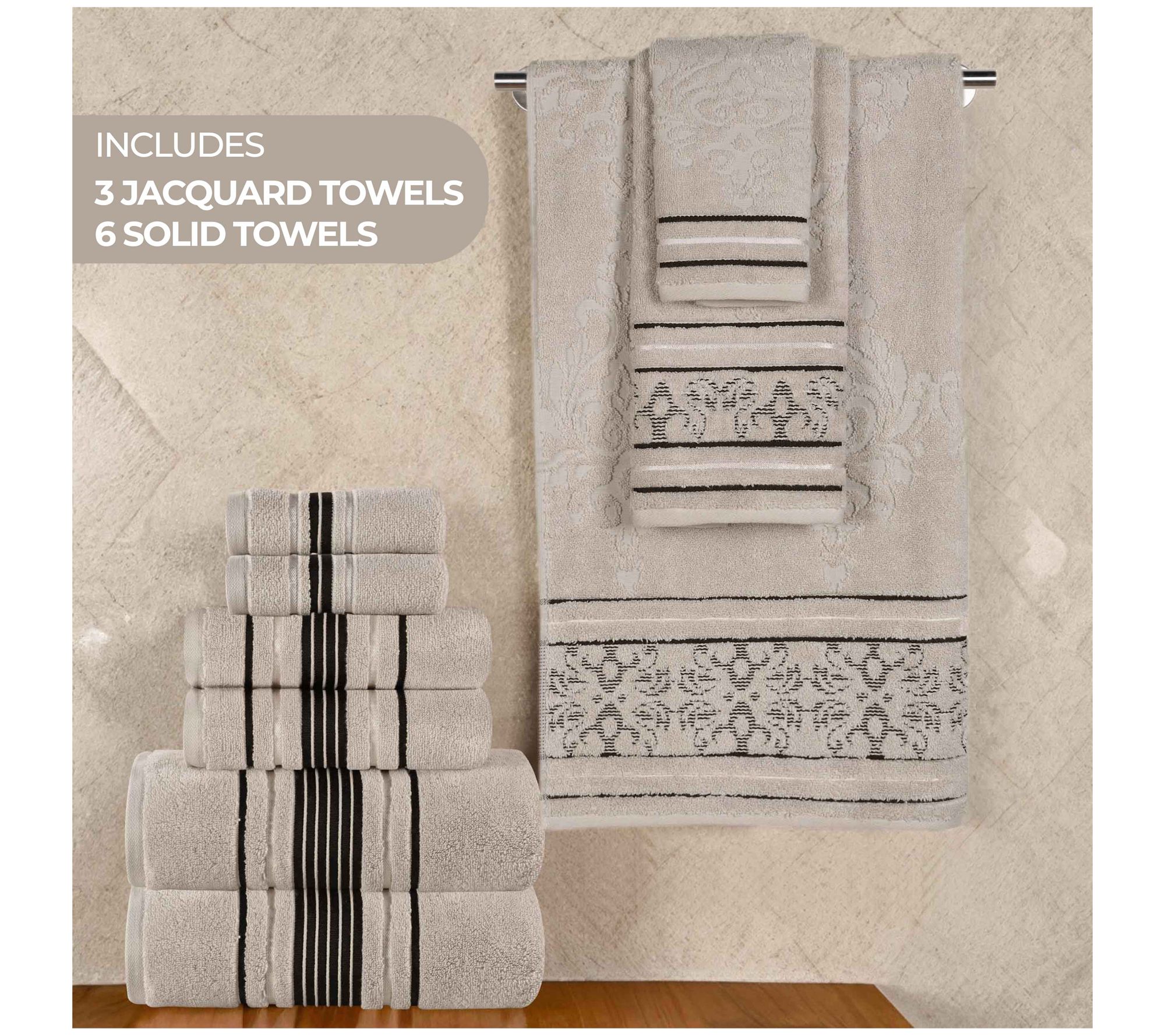 Superior 9pc Sadie Zero Twist Cotton AbsorbentTowel Set