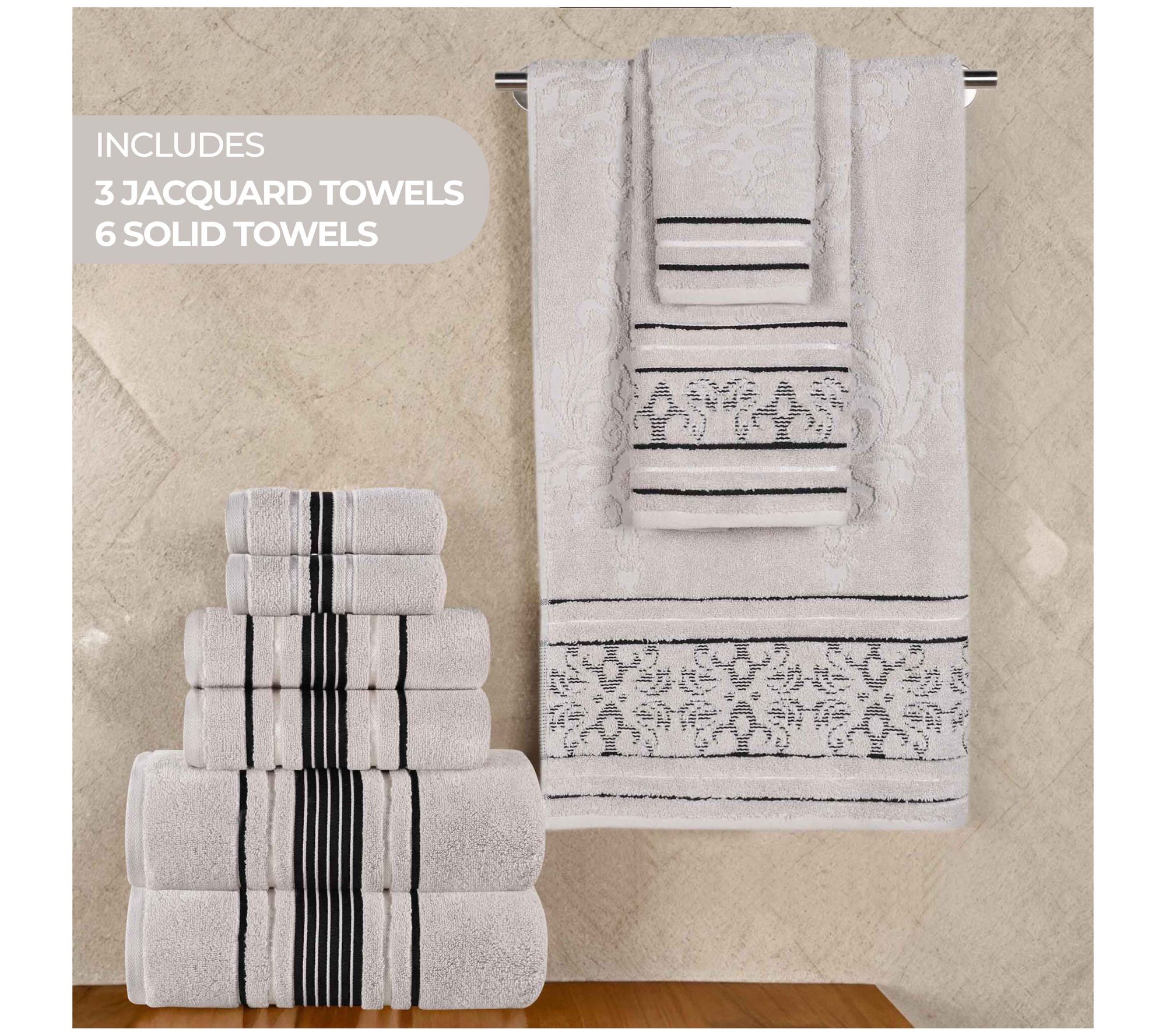 Superior 9pc Sadie Zero Twist Cotton AbsorbentTowel Set