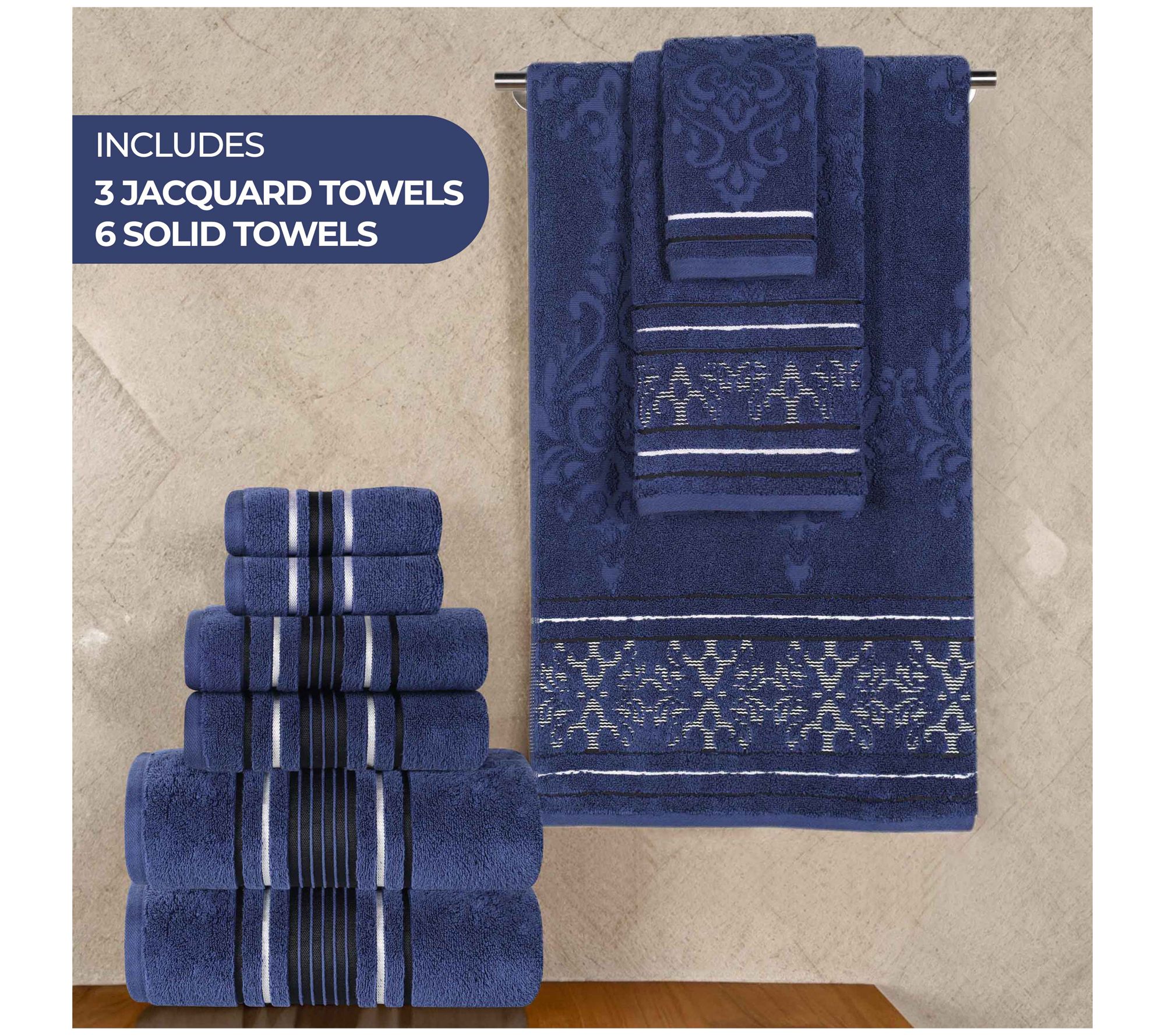 Superior 9pc Sadie Zero Twist Cotton AbsorbentTowel Set