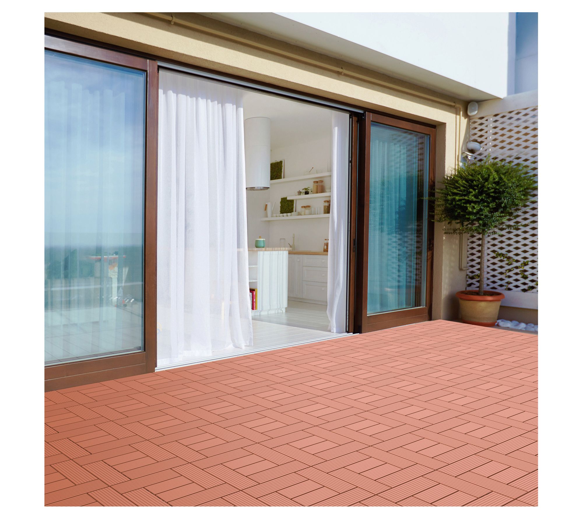 Pure Garden Interlocking Criss-Cross Pattern Deck Tiles