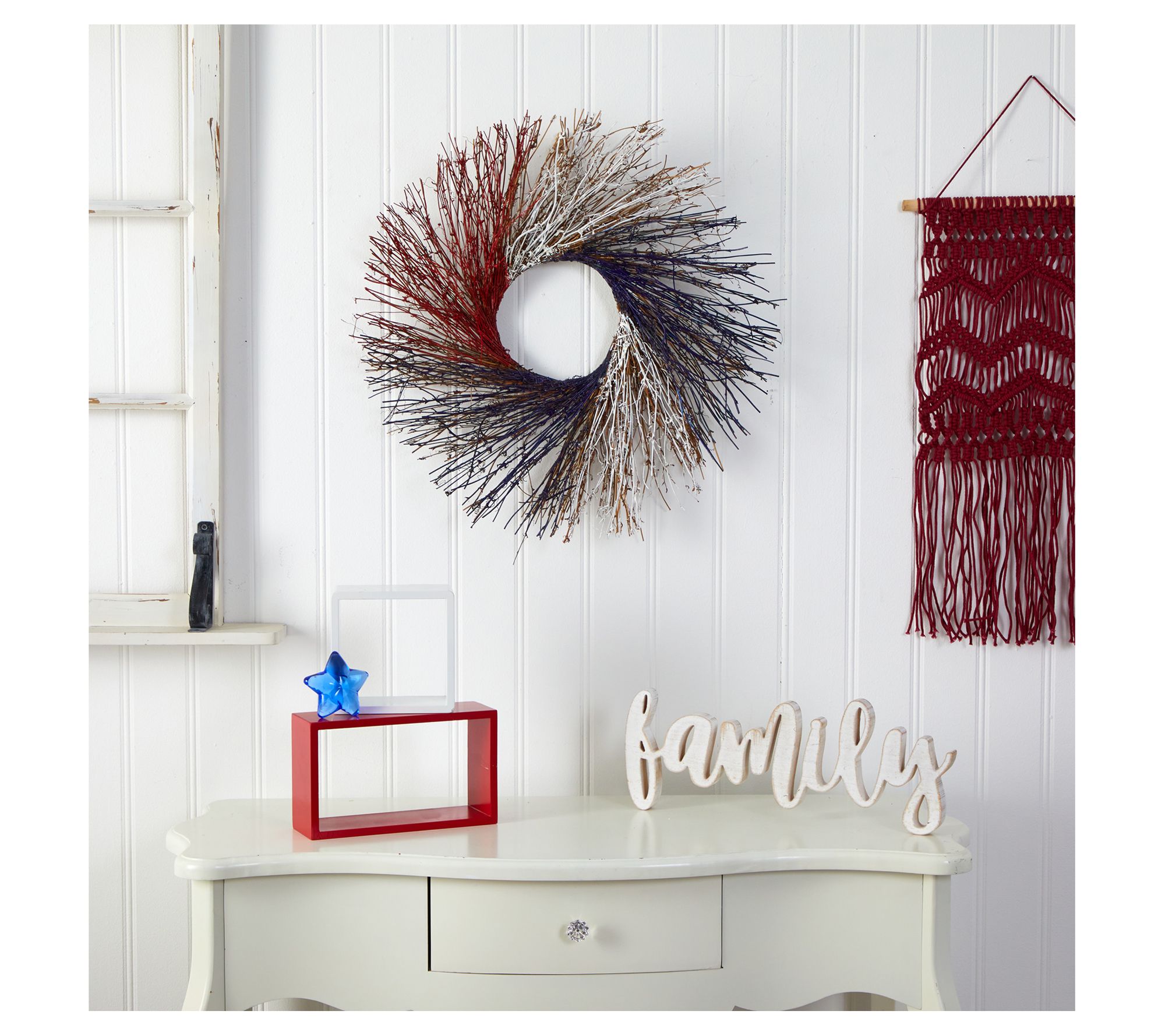 Nearly Natural 24" Americana Twig Wreath Red White and Blue
