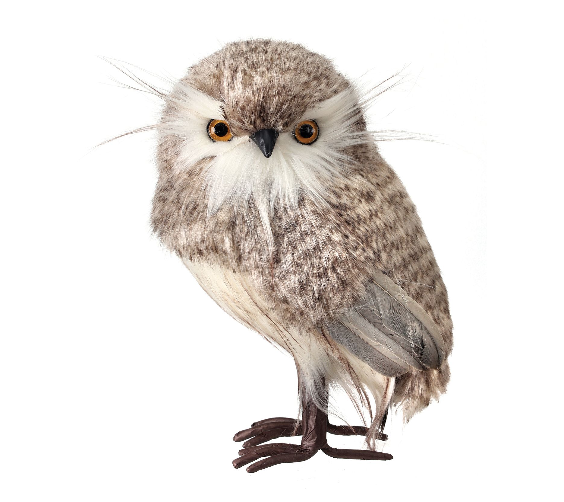 9" Grey Furry Standing Owl by Valerie
