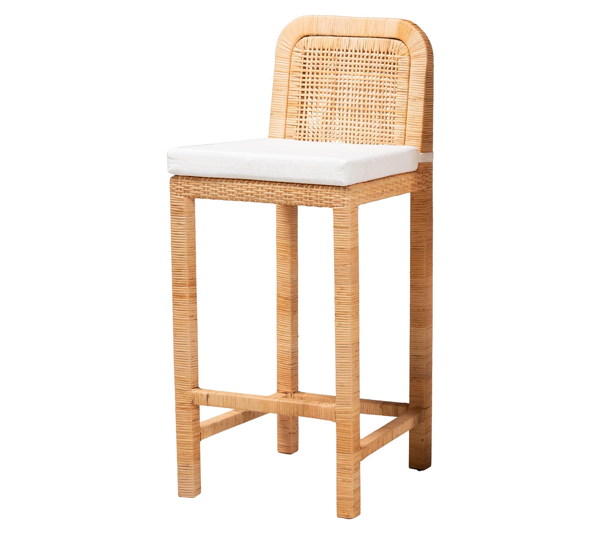 bali & pari Zariah Brown Rattan and Mahogany Wood Bar Stool