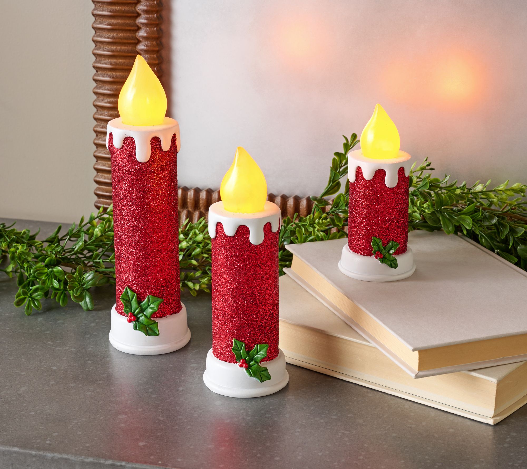 "As Is" Mr. ChristmaS Set of 3 Nostalgic Candle Trio with Holly