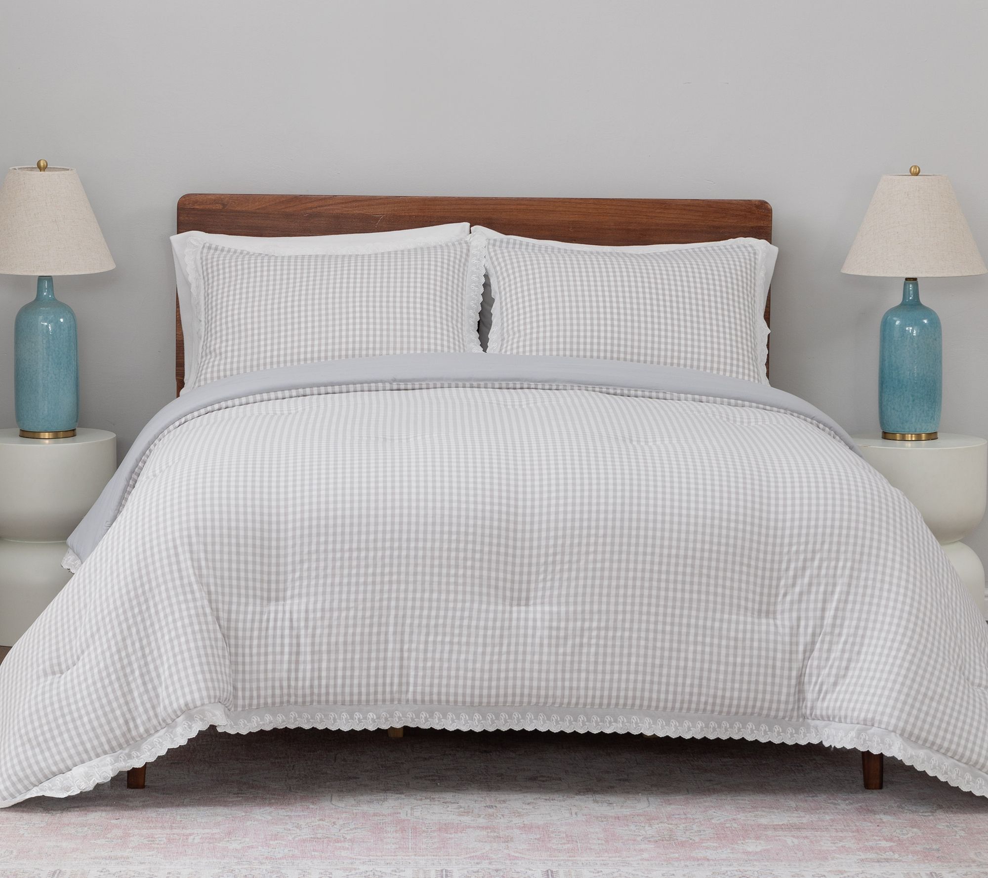 Berkshire Gingham Comforter & Sham Set with Lace Trim-Queen