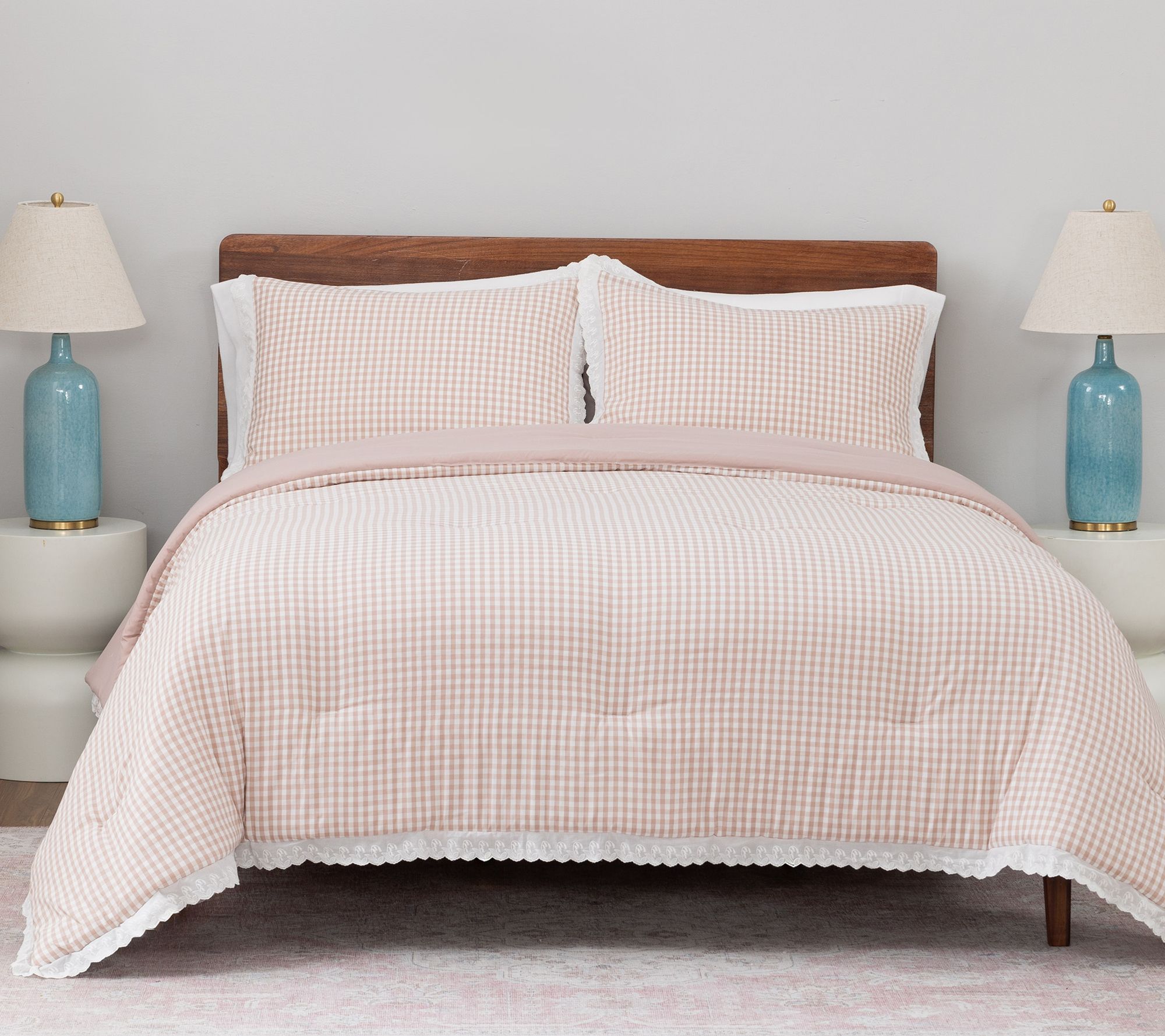 Berkshire Gingham Comforter & Sham Set with Lace Trim-Queen