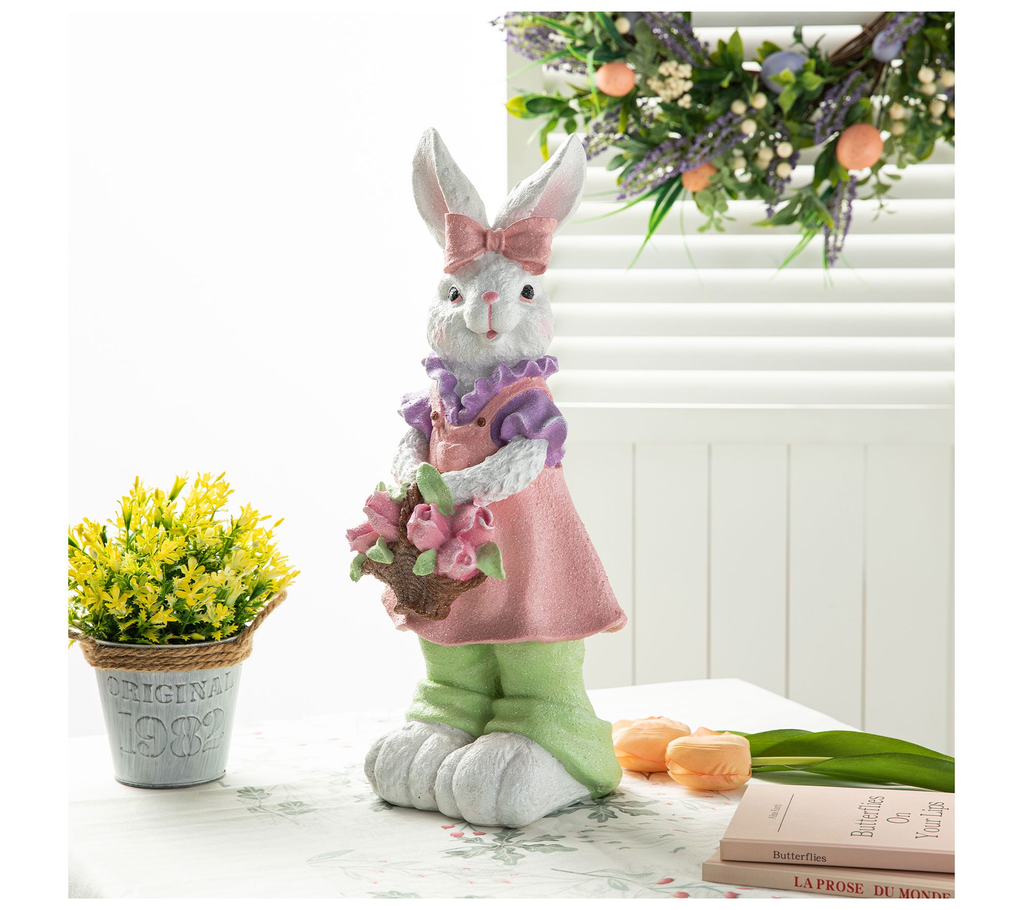 Glitzhome 17.5"H Easter Bunny with Flower Basket Table Decor