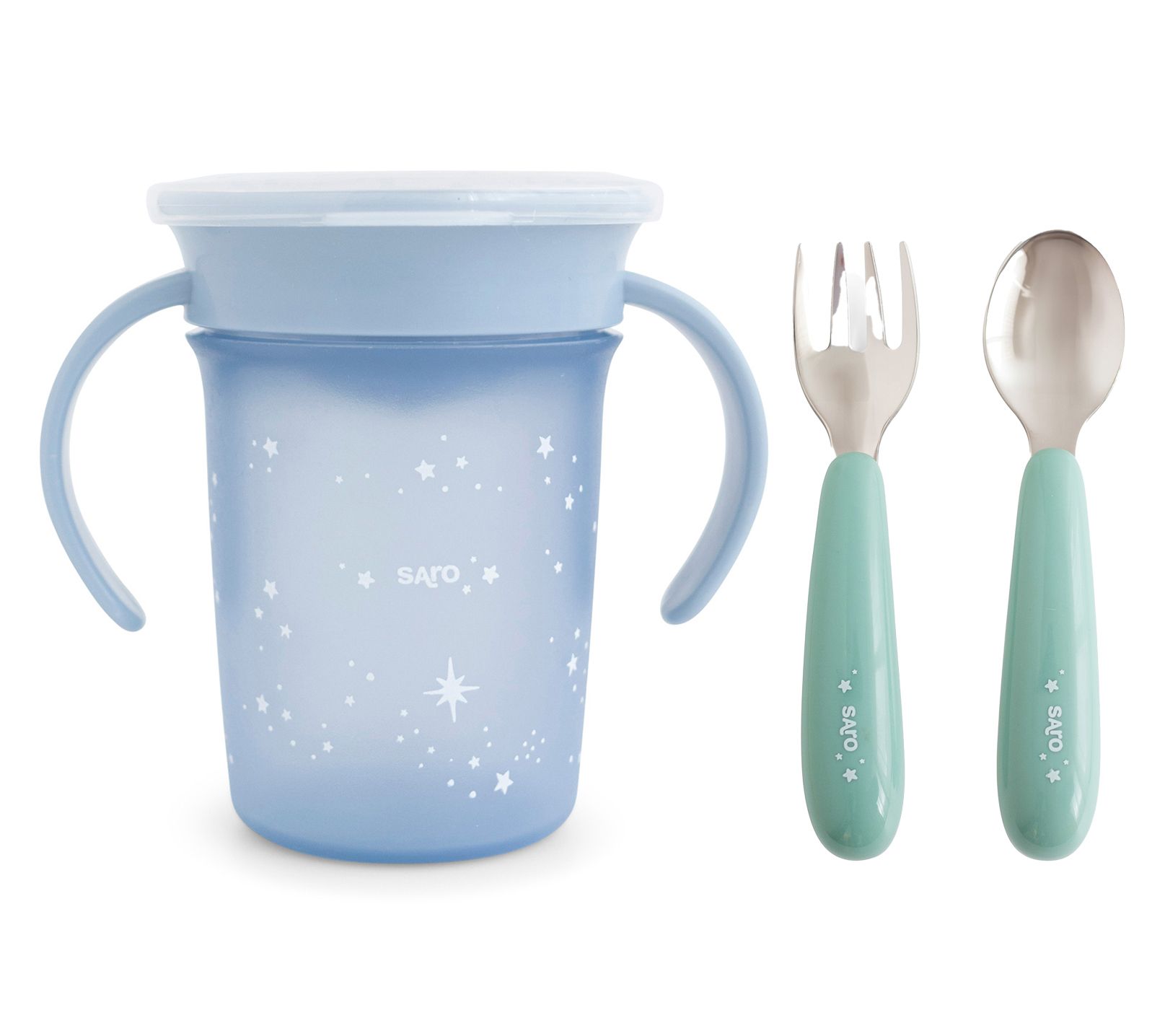 Saro Training Cup & Steel Cutlery Set