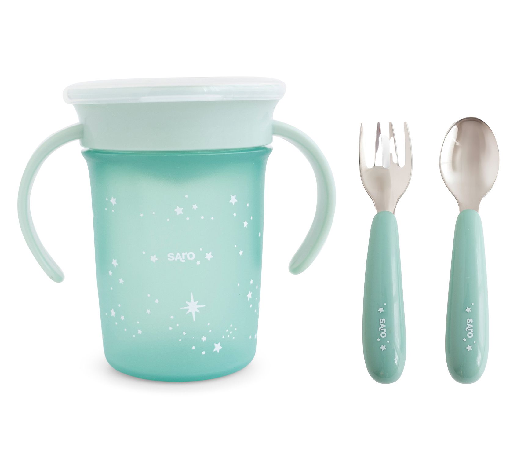 Saro Training Cup & Steel Cutlery Set