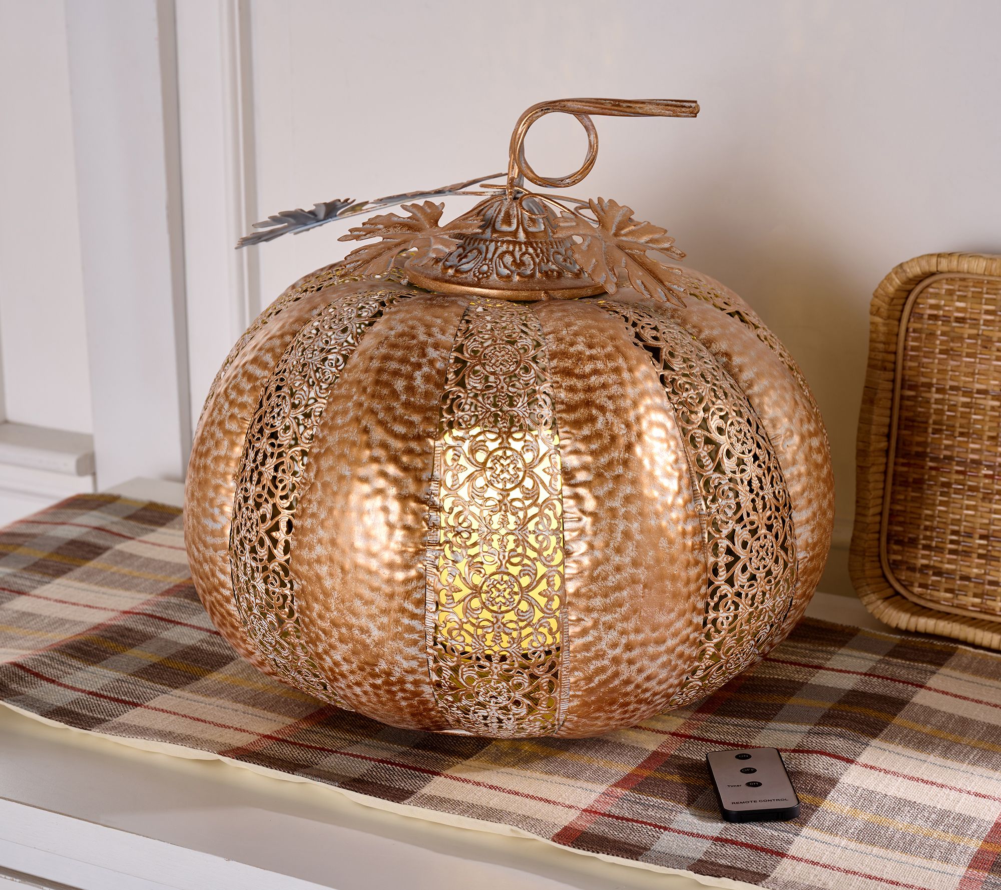 Home Reflections 13.5" Illuminated Metal Pumpkin