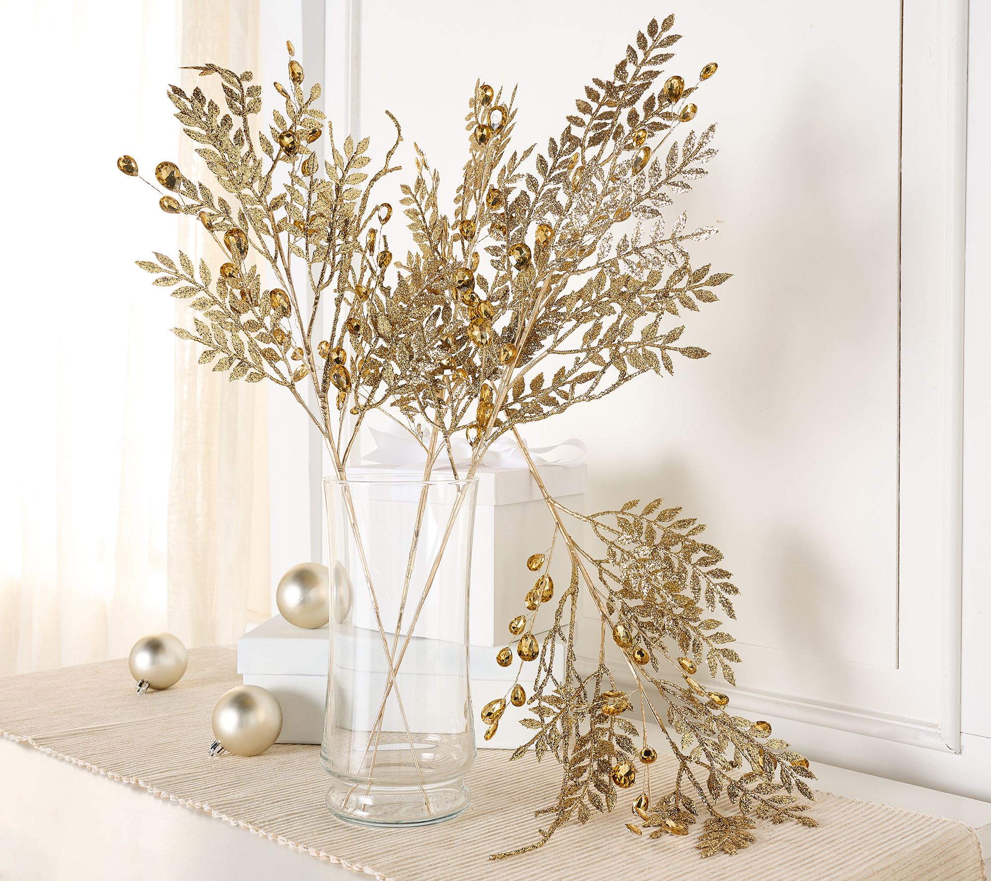 Set of 4 Glittered Leaf and Faceted Gem Picks by Valerie