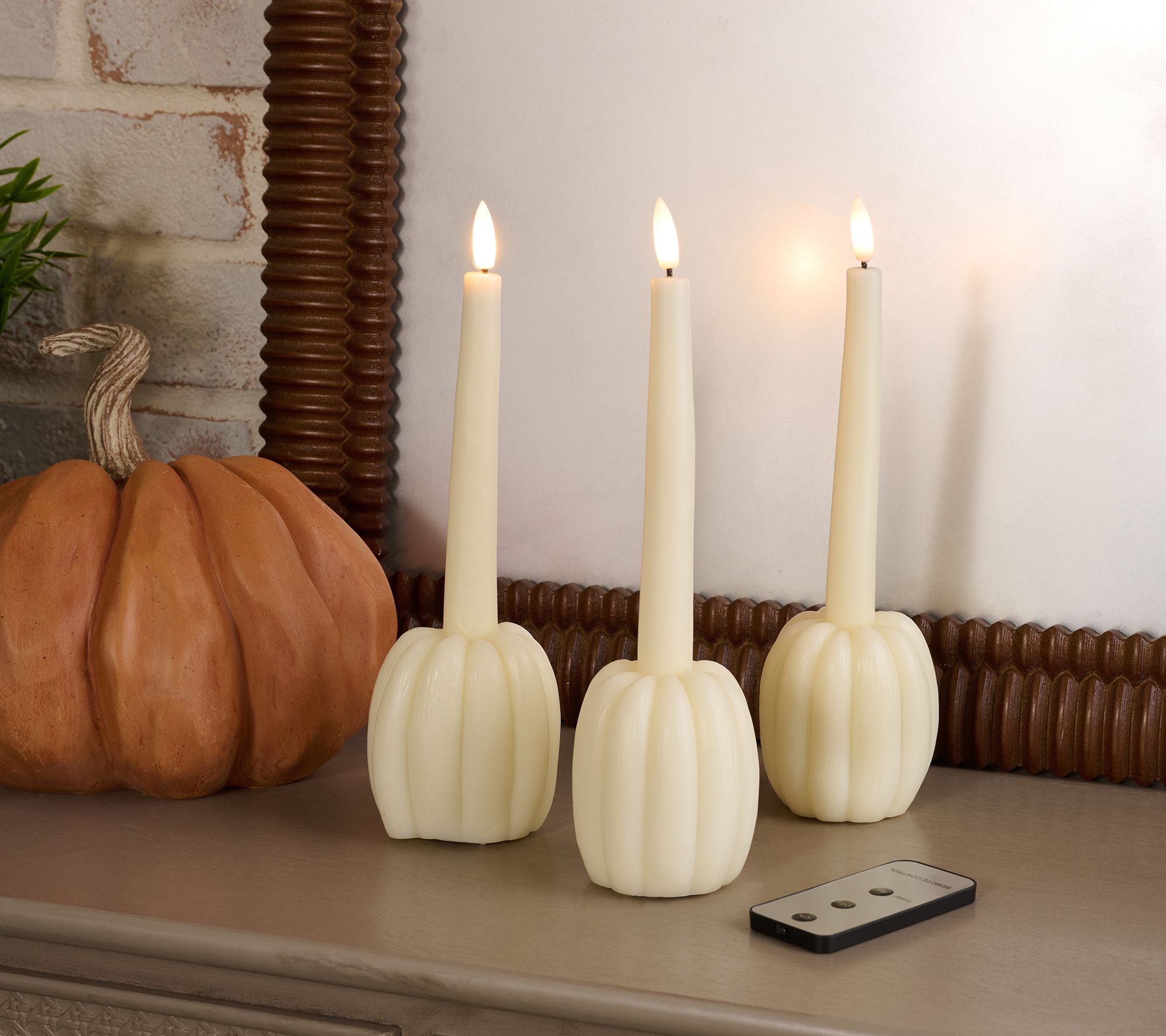 S/3 Flameless Wax Pumpkin Taper Candles by Lauren McBride