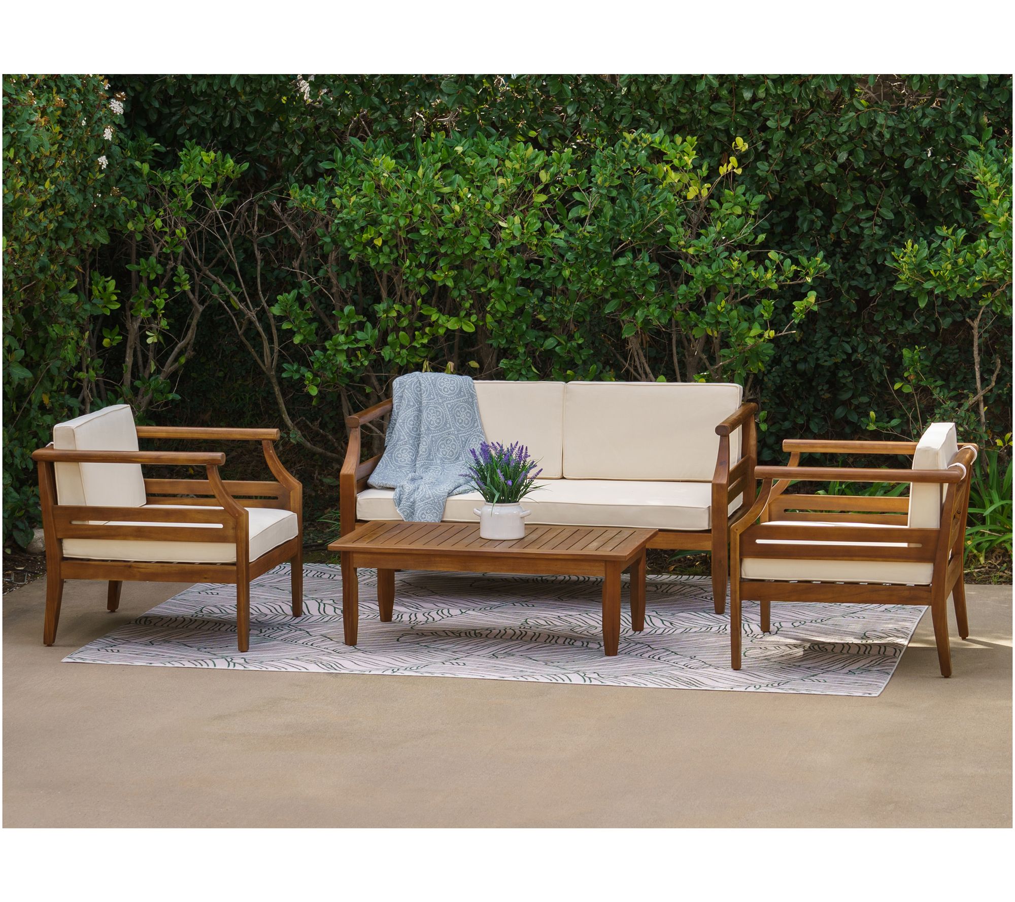 Linon Home Arlen Outdoor Brown 4PC Set Chair Loveseat Table